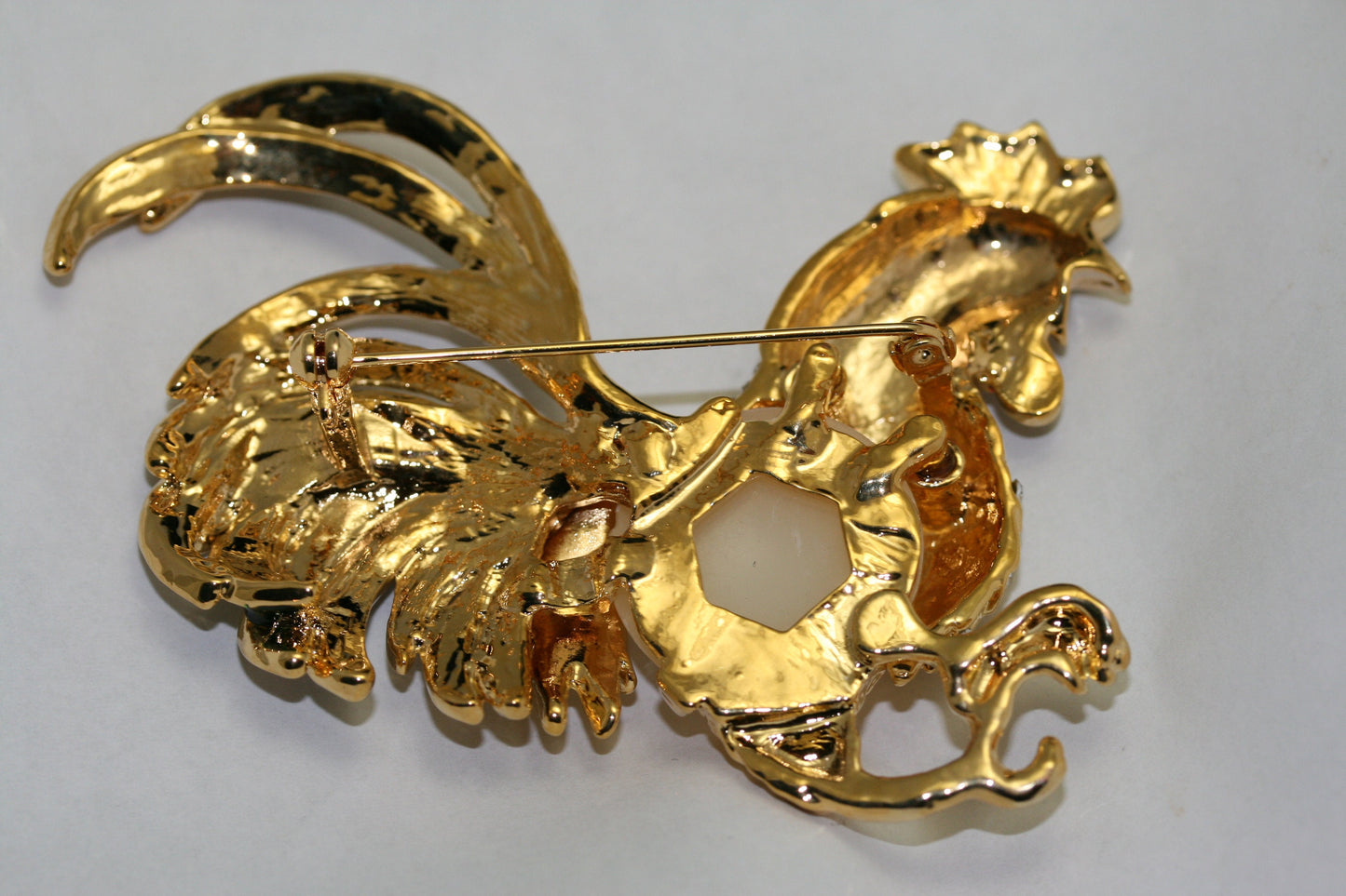 Large Vintage Fancy Rooster with Pave Rhinestones, Faux Mabe Pearl Belly and Enamel Plumage Pin/Brooch