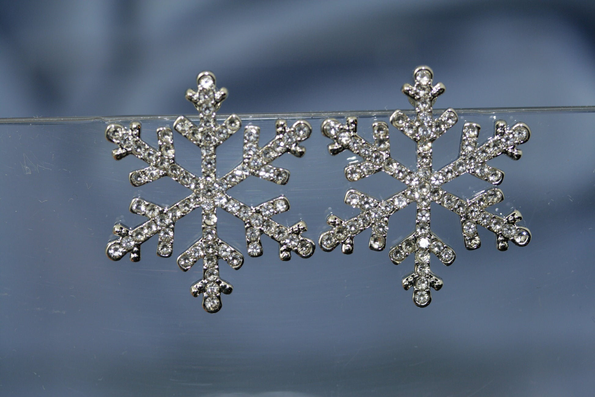 Rhinestone Snowflake Post Stud Earring, Crystal Christmas Holiday Jewelry, Winter Snowflake Earring
