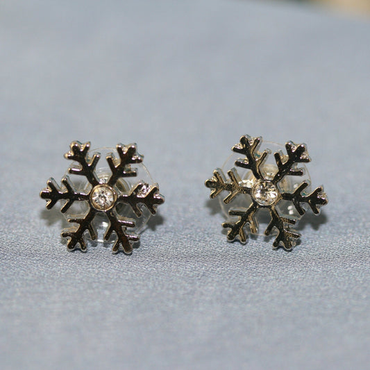 Rhinestone Snowflake earrings, Winter Ear Studs, Snow Earrings, Holiday Snowflake Jewelry, Christmas gifts, Sold as a pair
