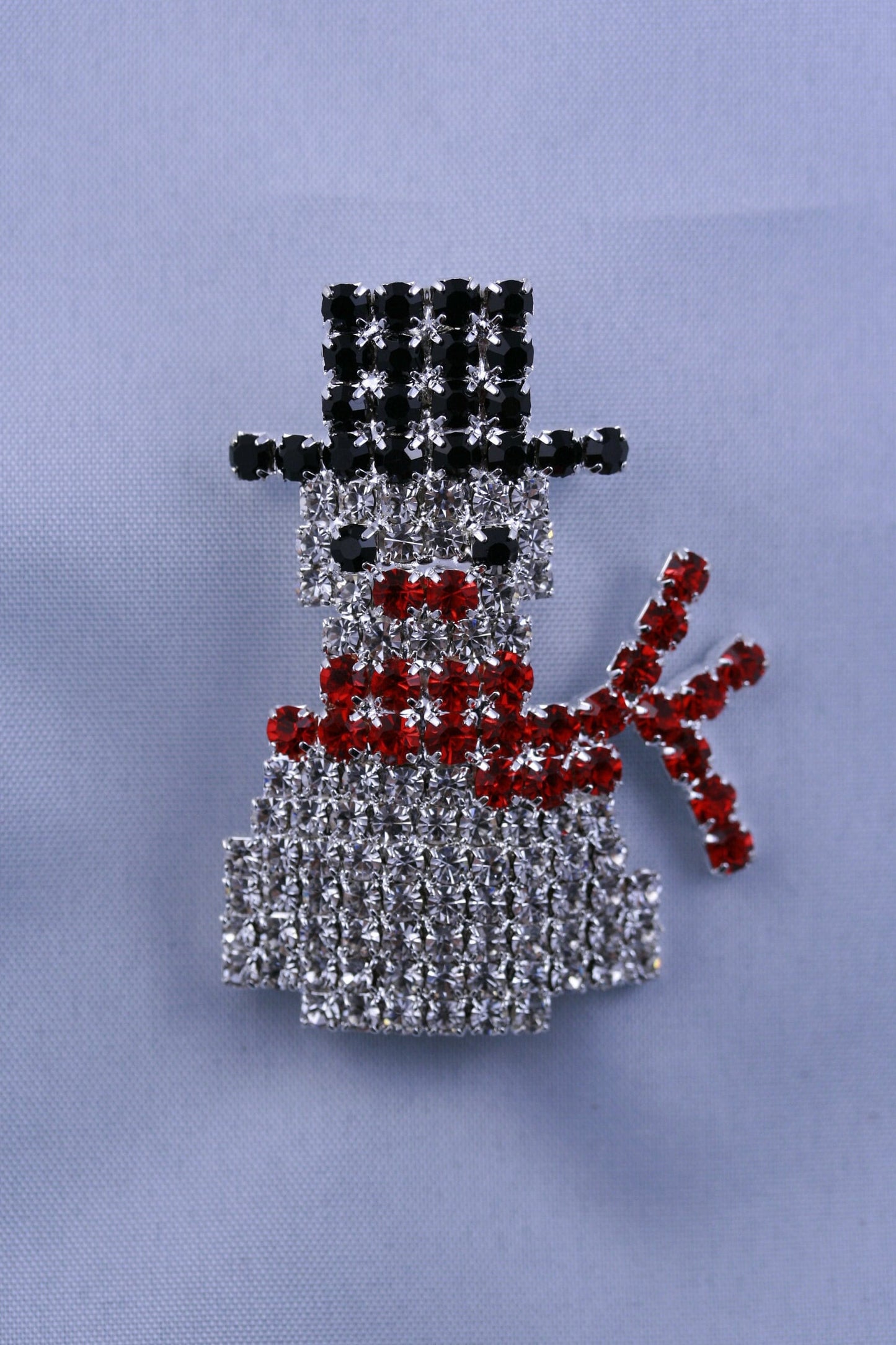 Rhinestone Winter Snowman Pin Brooch, Prong-setting Crystal Christmas Snowman, Holiday Christmas Jewelry