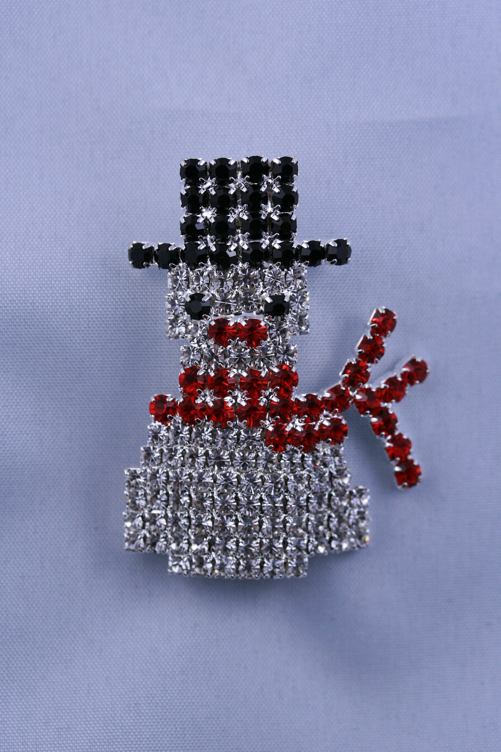 Rhinestone Winter Snowman Pin Brooch, Prong-setting Crystal Christmas Snowman, Holiday Christmas Jewelry
