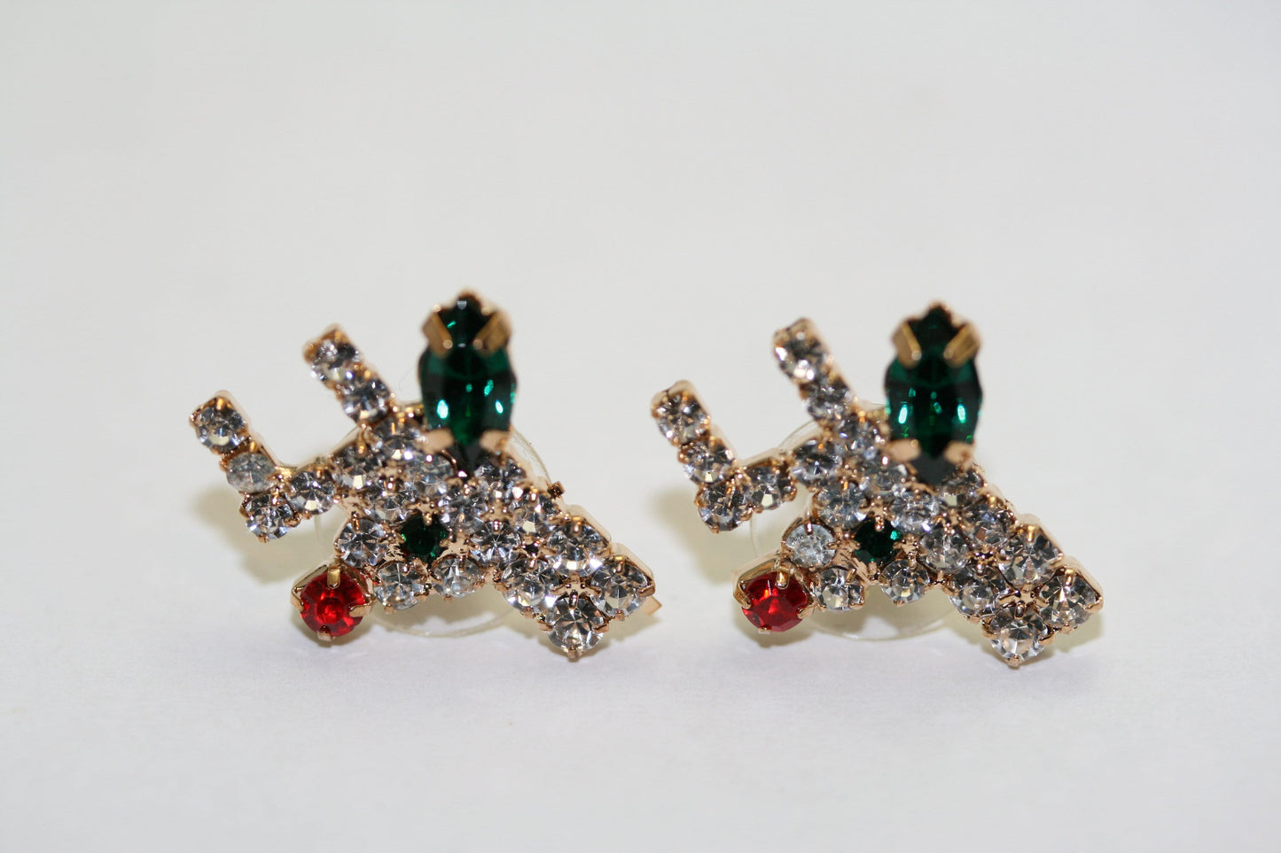 Vintage Rhinestone Reindeer Post Earring, Christmas Rudolph Earring, Holiday Reindeer Jewelry