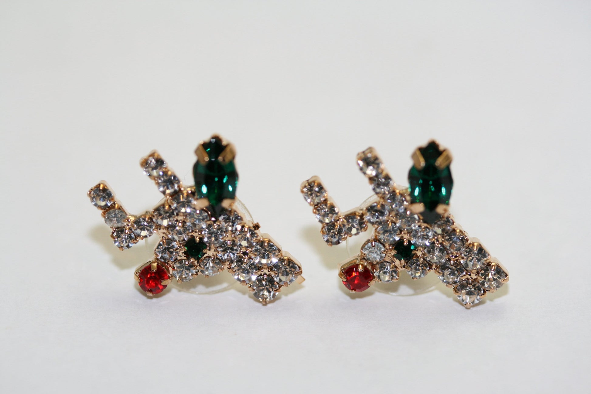Vintage Rhinestone Reindeer Post Earring, Christmas Rudolph Earring, Holiday Reindeer Jewelry