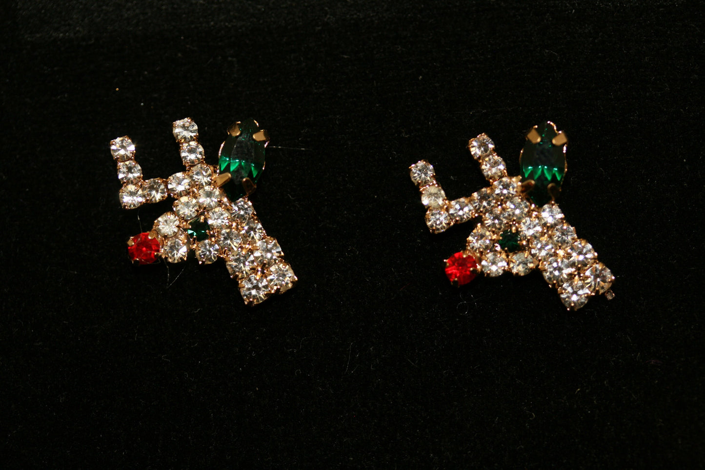 Vintage Rhinestone Reindeer Post Earring, Christmas Rudolph Earring, Holiday Reindeer Jewelry
