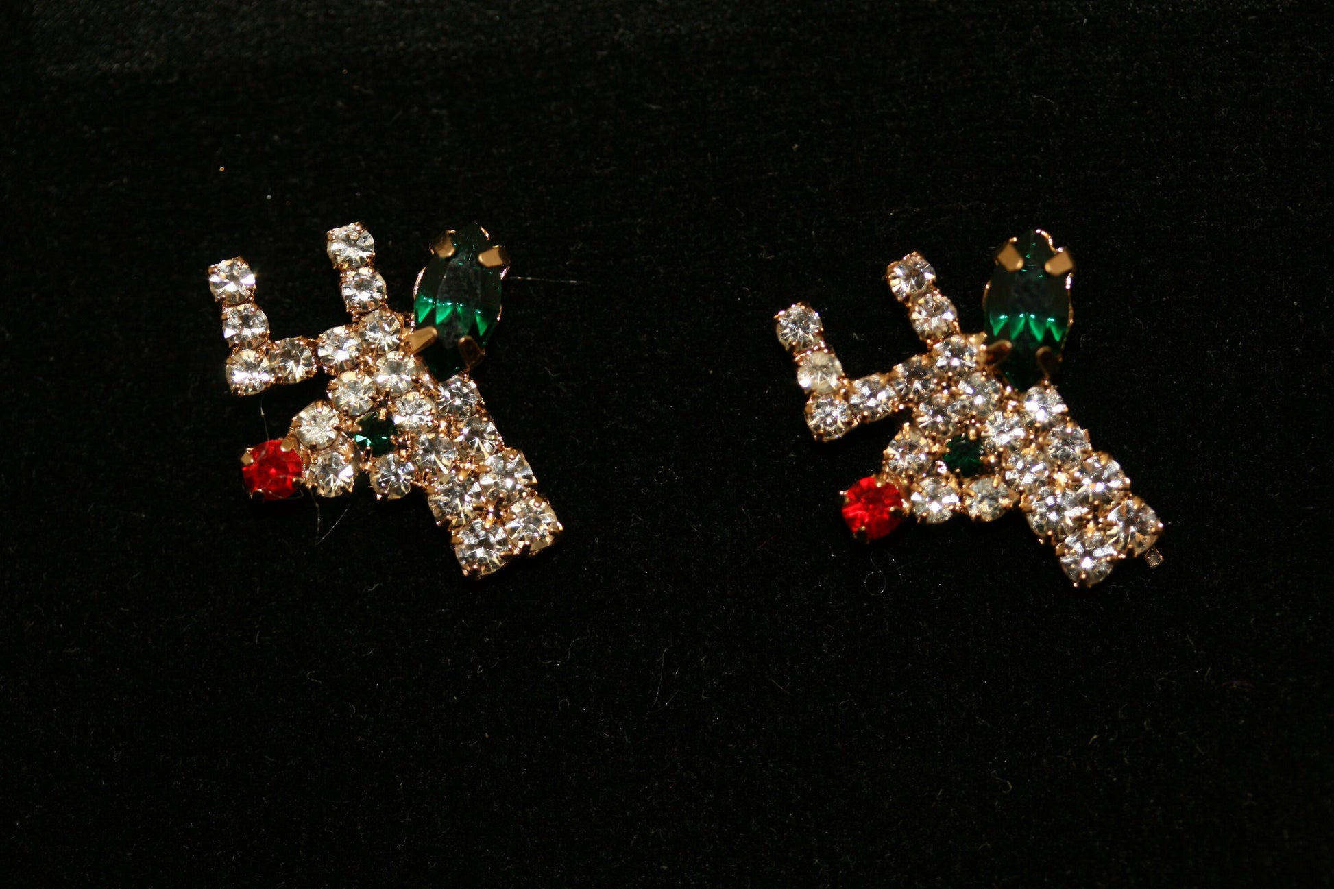Vintage Rhinestone Reindeer Post Earring, Christmas Rudolph Earring, Holiday Reindeer Jewelry