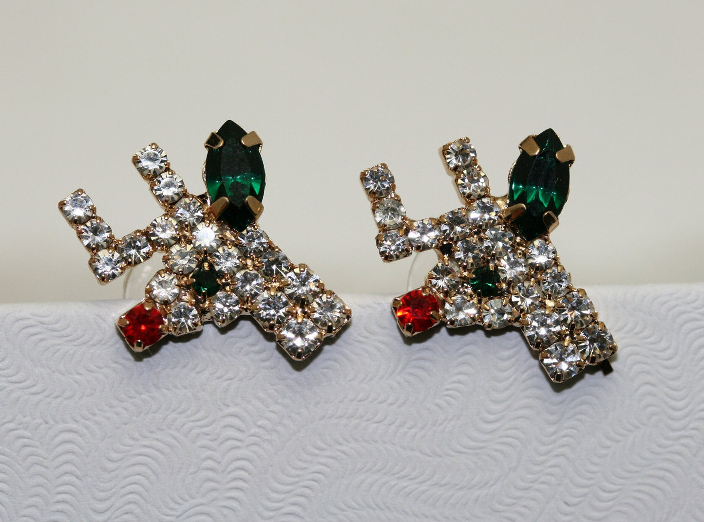 Vintage Rhinestone Reindeer Post Earring, Christmas Rudolph Earring, Holiday Reindeer Jewelry