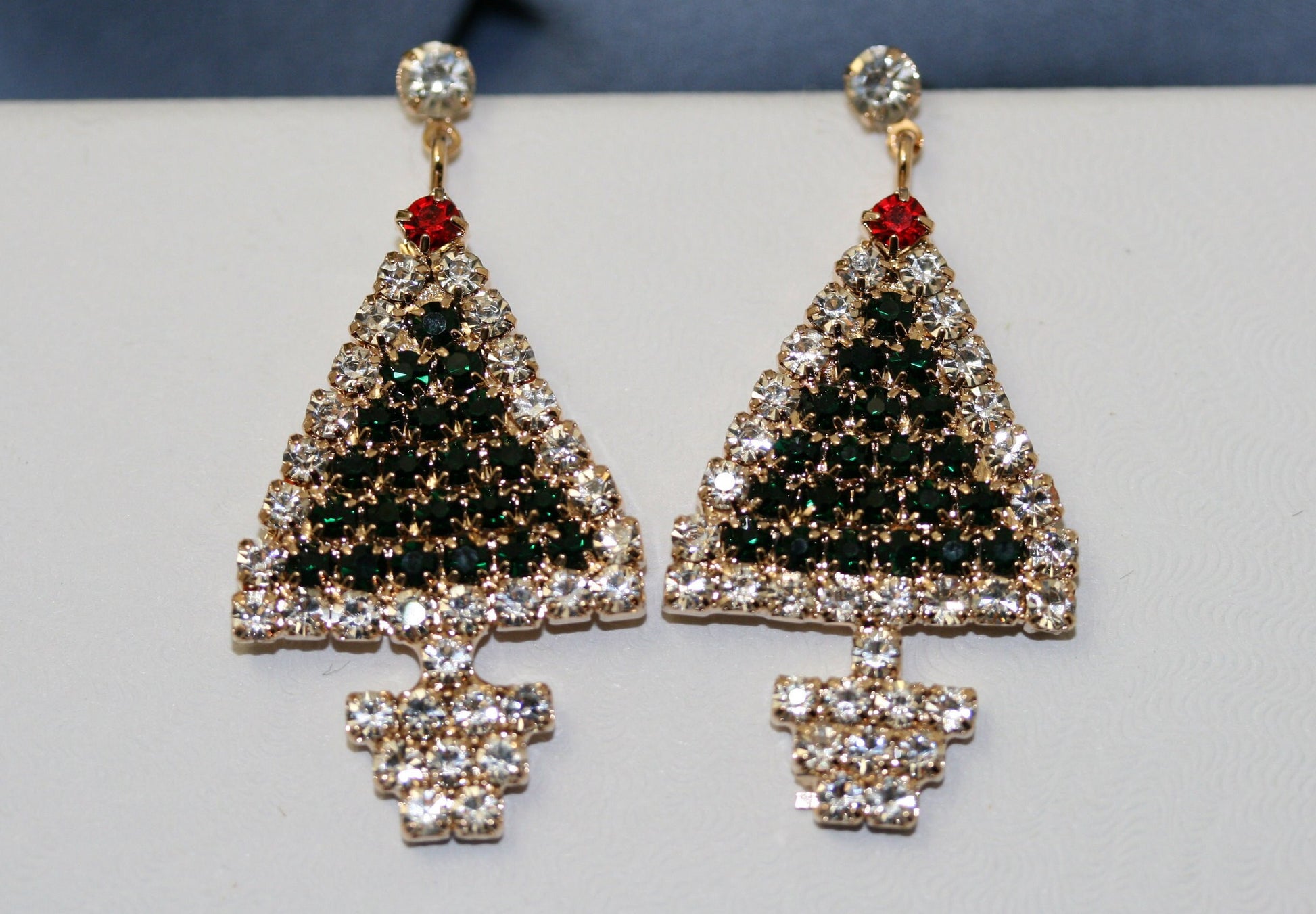 Traditional Rhinestone Christmas Tree Dangle Earring, Crystal Fashion Xmas Holiday Stud Earring Jewelry Gift