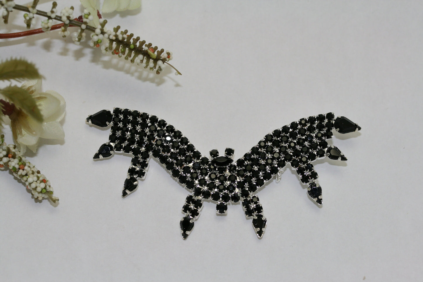 Rhinestone Crystal Black Bat Pin Brooch for Halloween, Prong-Set Halloween Jewelry