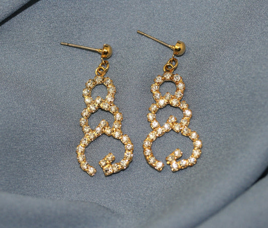 Vintage Rhinestone Snowman Dangle Earrings, Outline Shape, Holiday Fashion Jewelry Gift