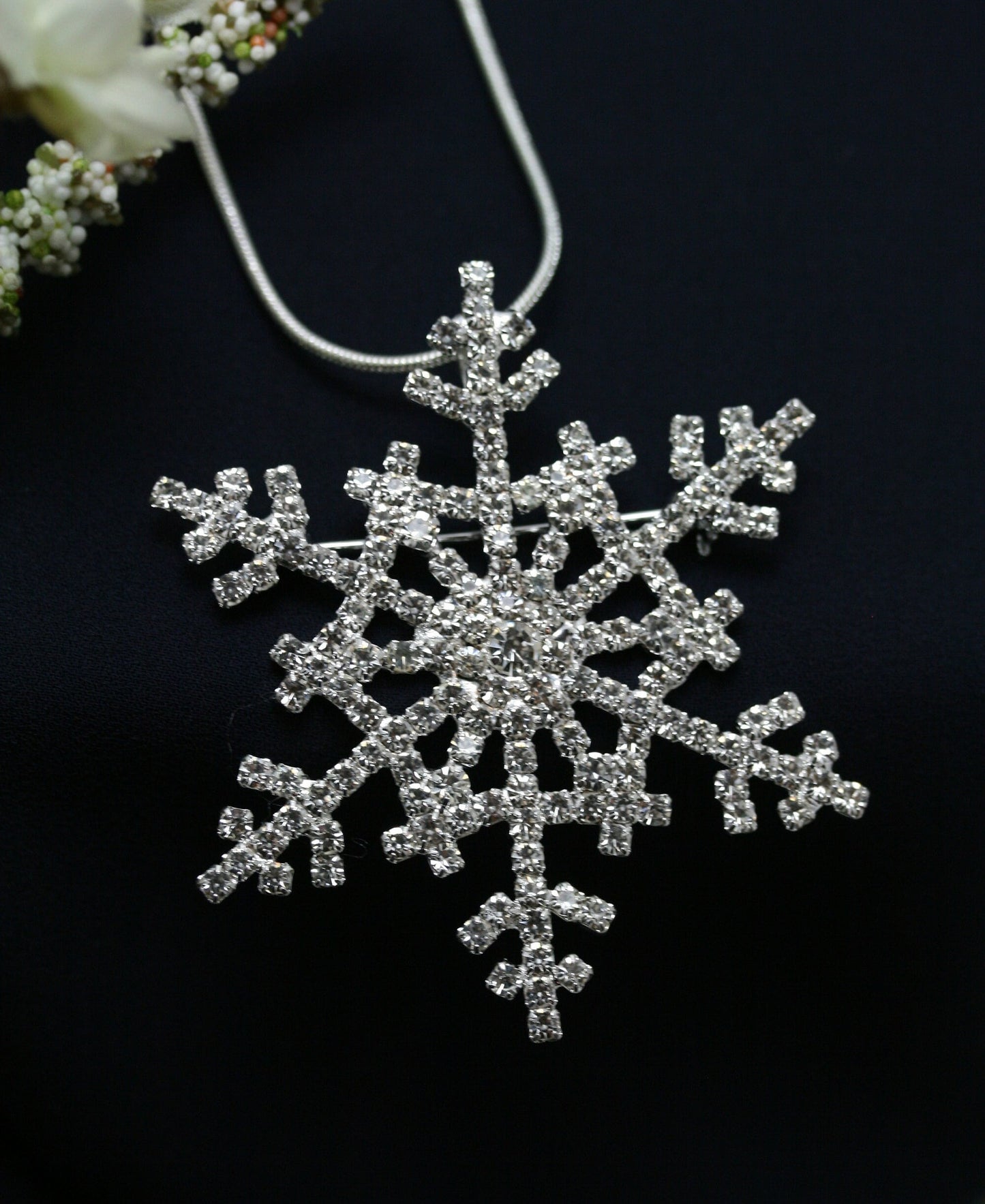 Silver Crystal Rhinestone Snowflake Christmas Pin Brooch Or Pendant, Diamond Winter Holiday Xmas Jewelry Gift
