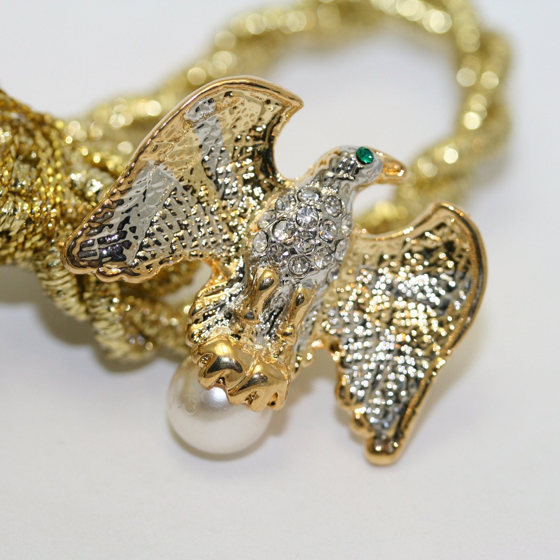 Rhinestone Gold Eagle Crystal Pearl Pin Small Dar Patriot Military USA Campaign Dar Brooch