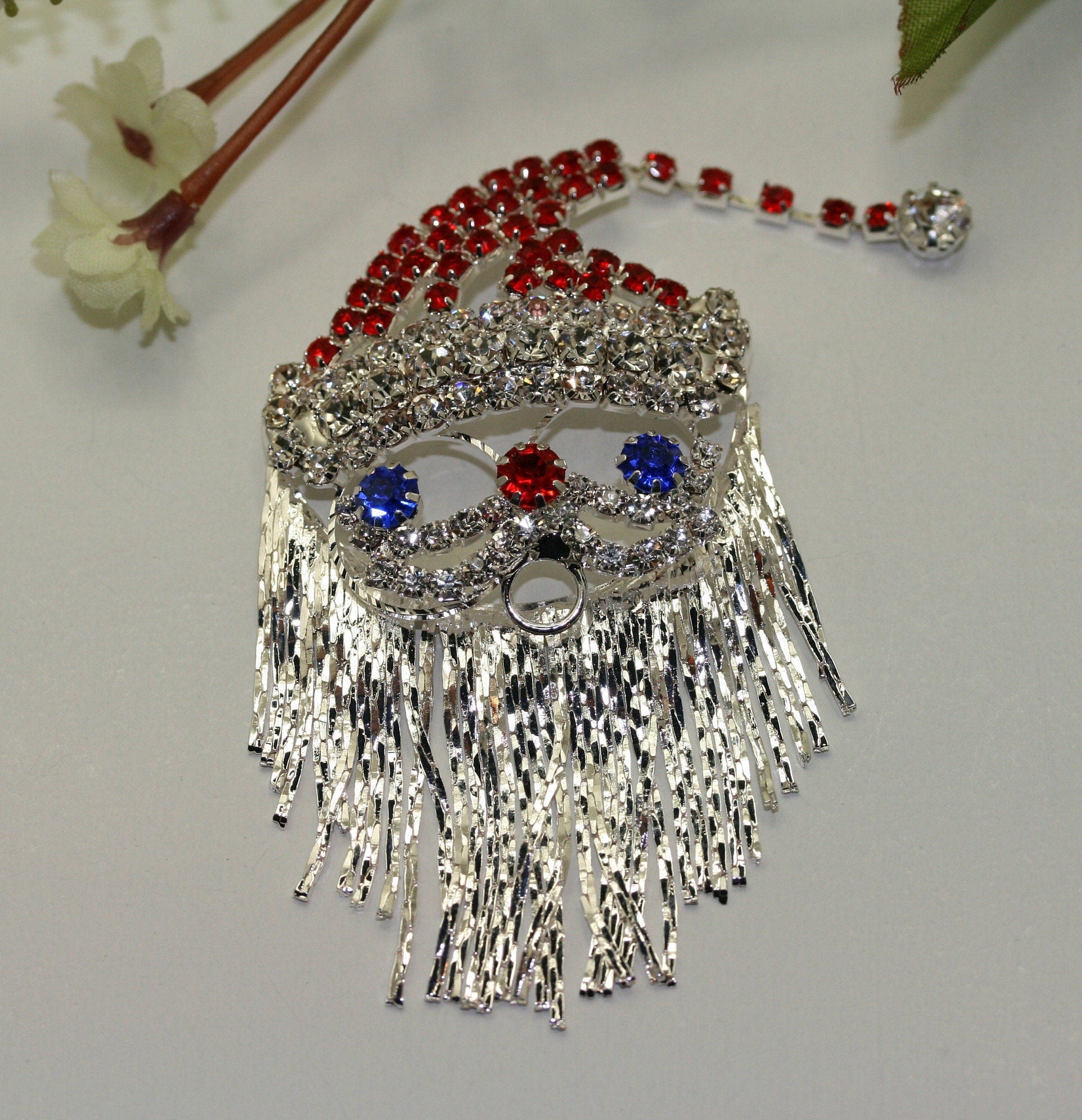 Christmas Santa Claus Face Brooch and Earrings Set , Santa Clause pin, Santa Clause Earrings Christmas Holiday Jewelry Set