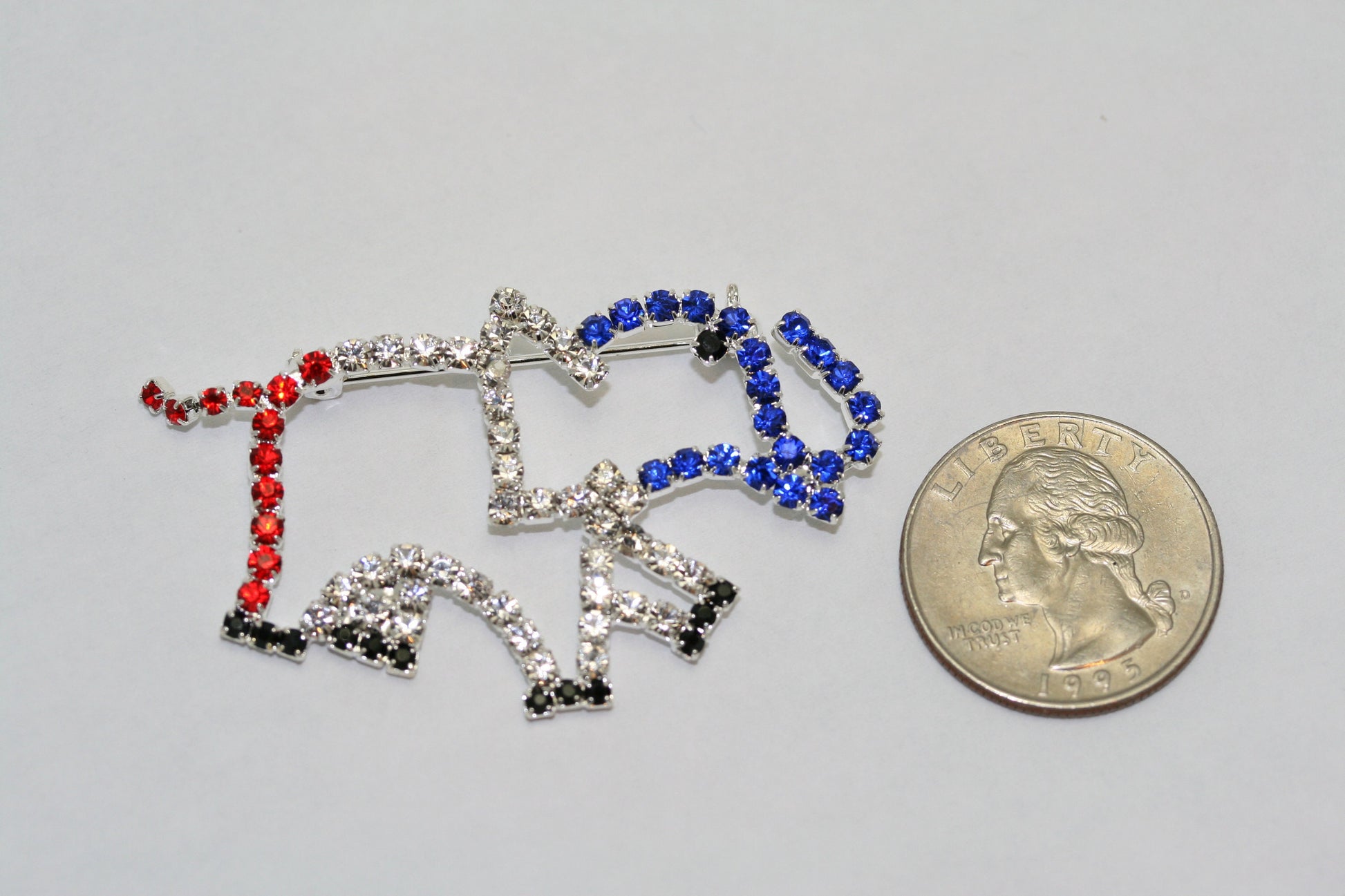 Patriotic ELEPHANT Rhinestone Pin Brooch, Red White Blue Patriotic GOP Republican Elephant Brooch, Patriotic Jewelry Gift