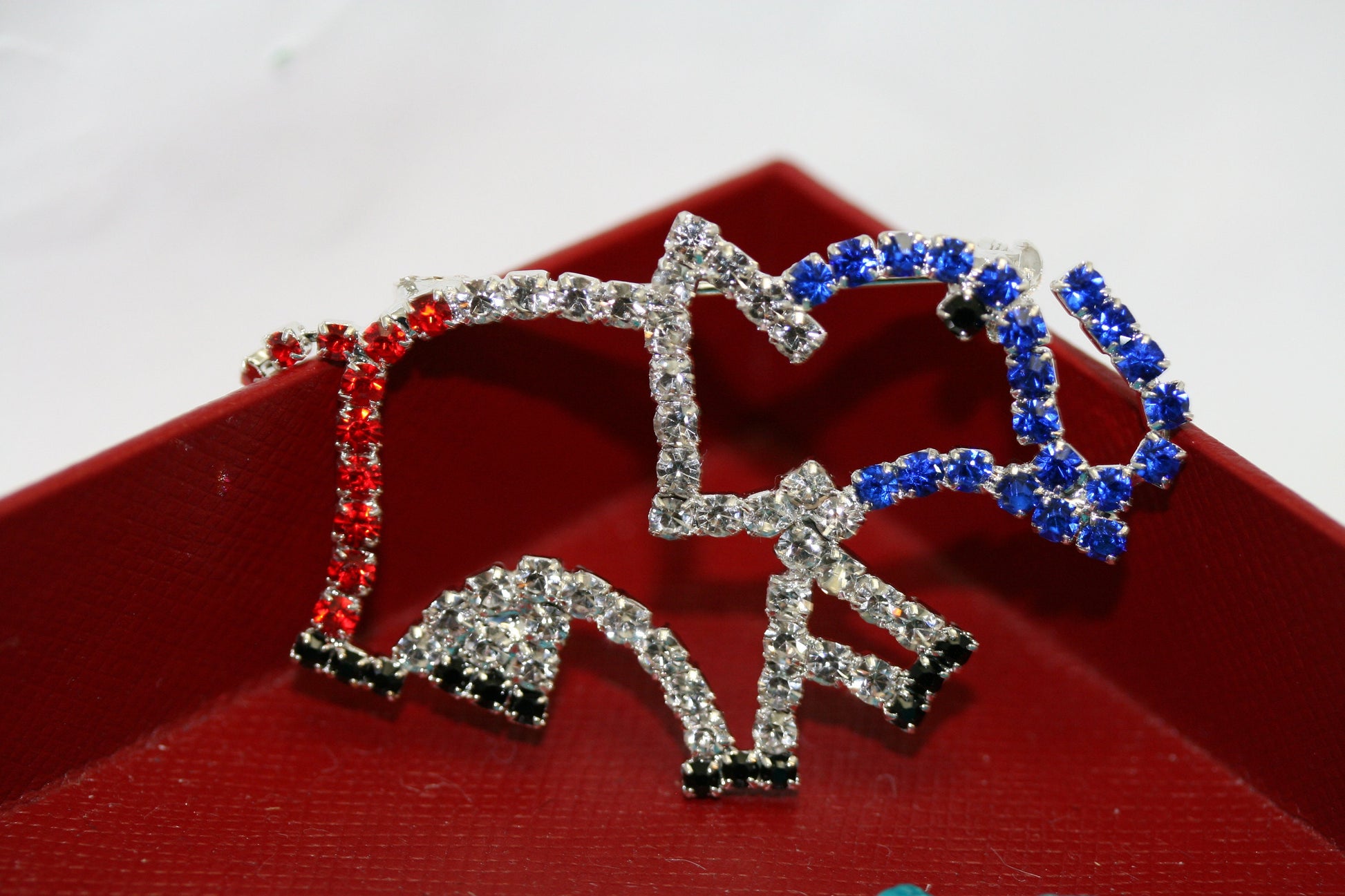 Patriotic ELEPHANT Rhinestone Pin Brooch, Red White Blue Patriotic GOP Republican Elephant Brooch, Patriotic Jewelry Gift