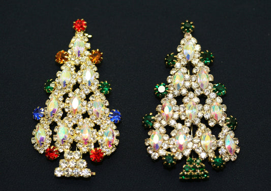 Multi Tiered Aurora Borealis Marquise Rhinestone Christmas Tree Brooch Pin, Xmas Holiday Jewelry Gift