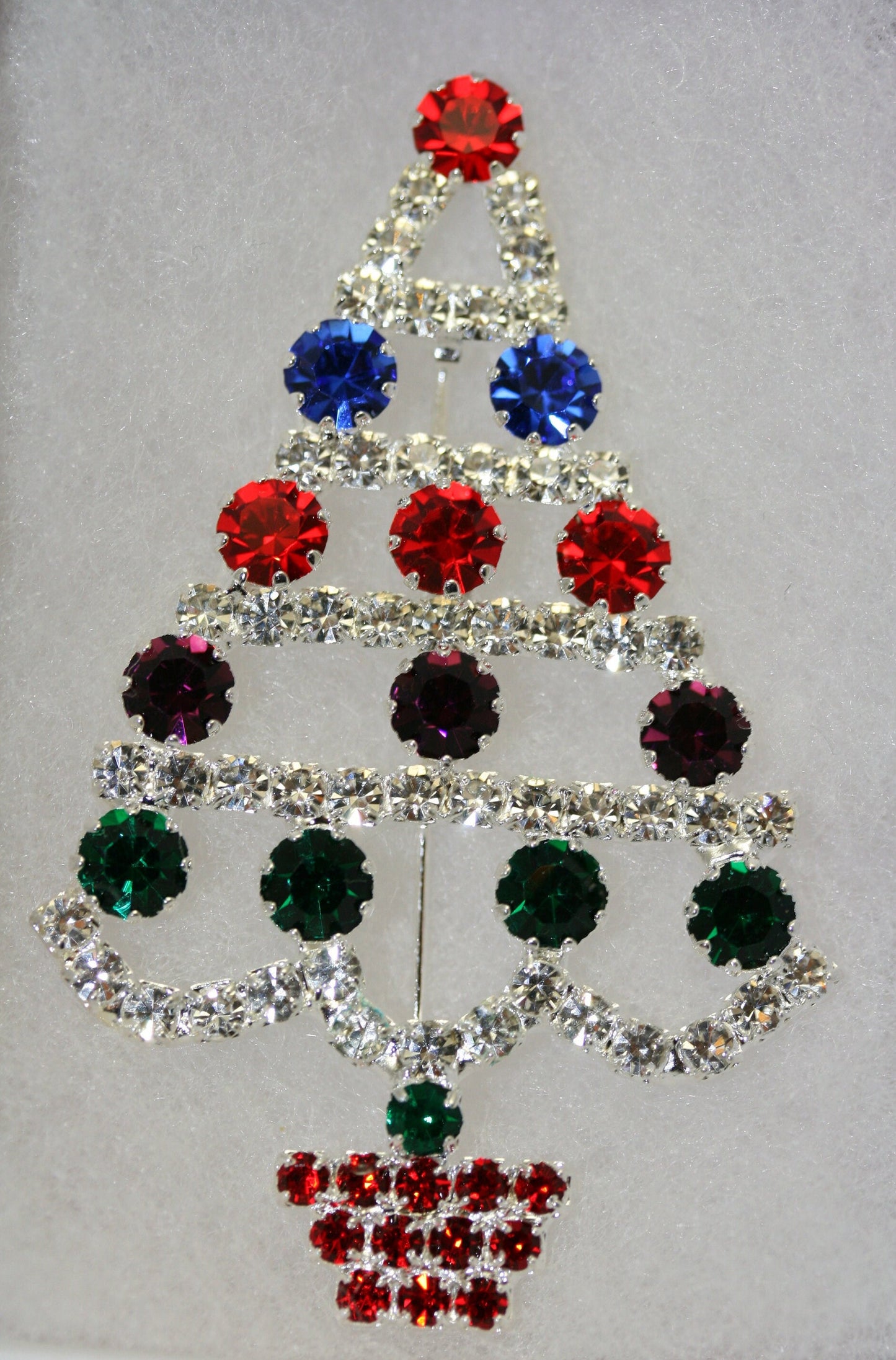 Multi Color Rhinestone Christmas Tree Brooch Pin, Christmas Jewelry, Holiday Jewelry Gift