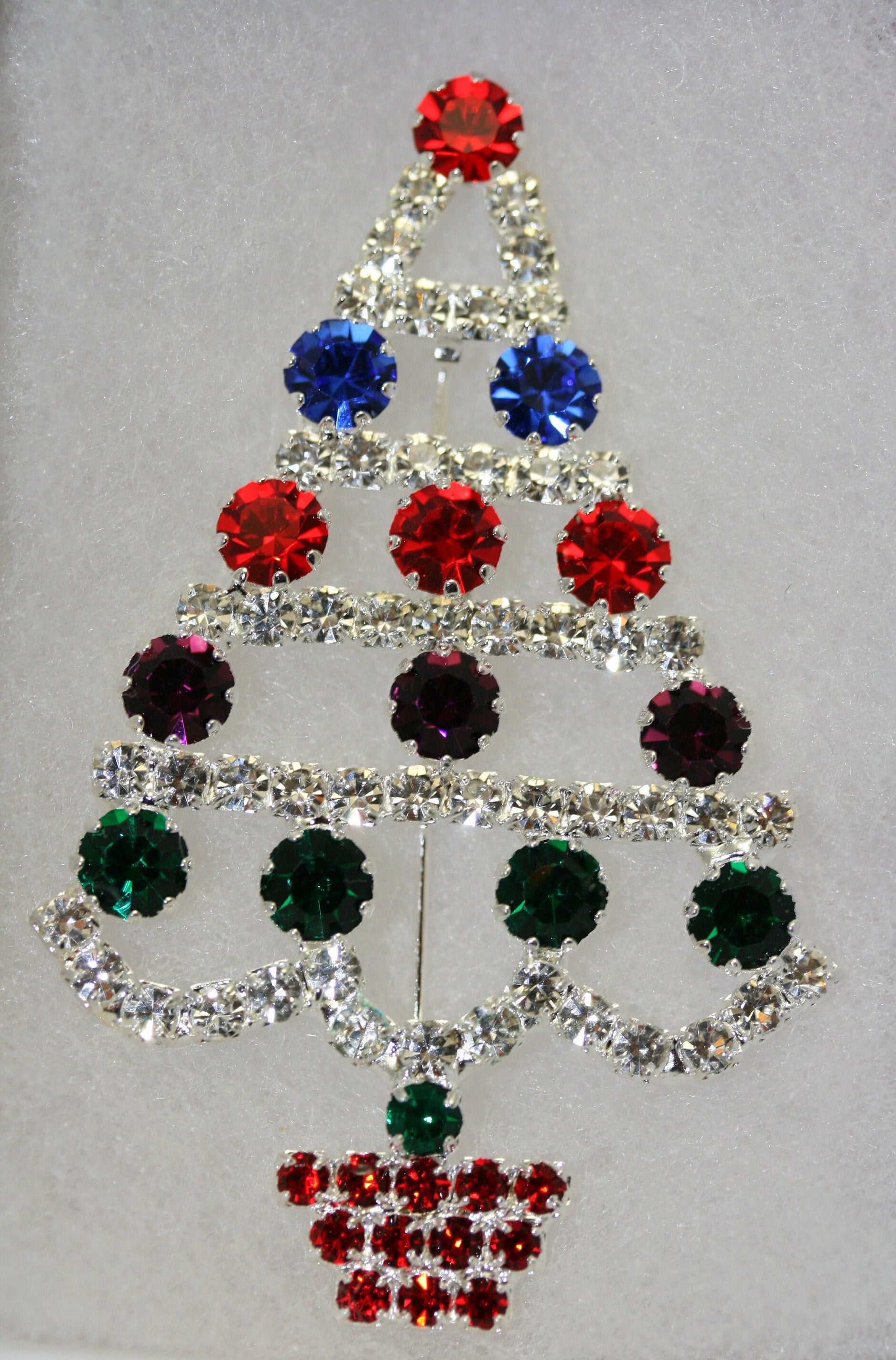 Multi Color Rhinestone Christmas Tree Brooch Pin, Christmas Jewelry, Holiday Jewelry Gift