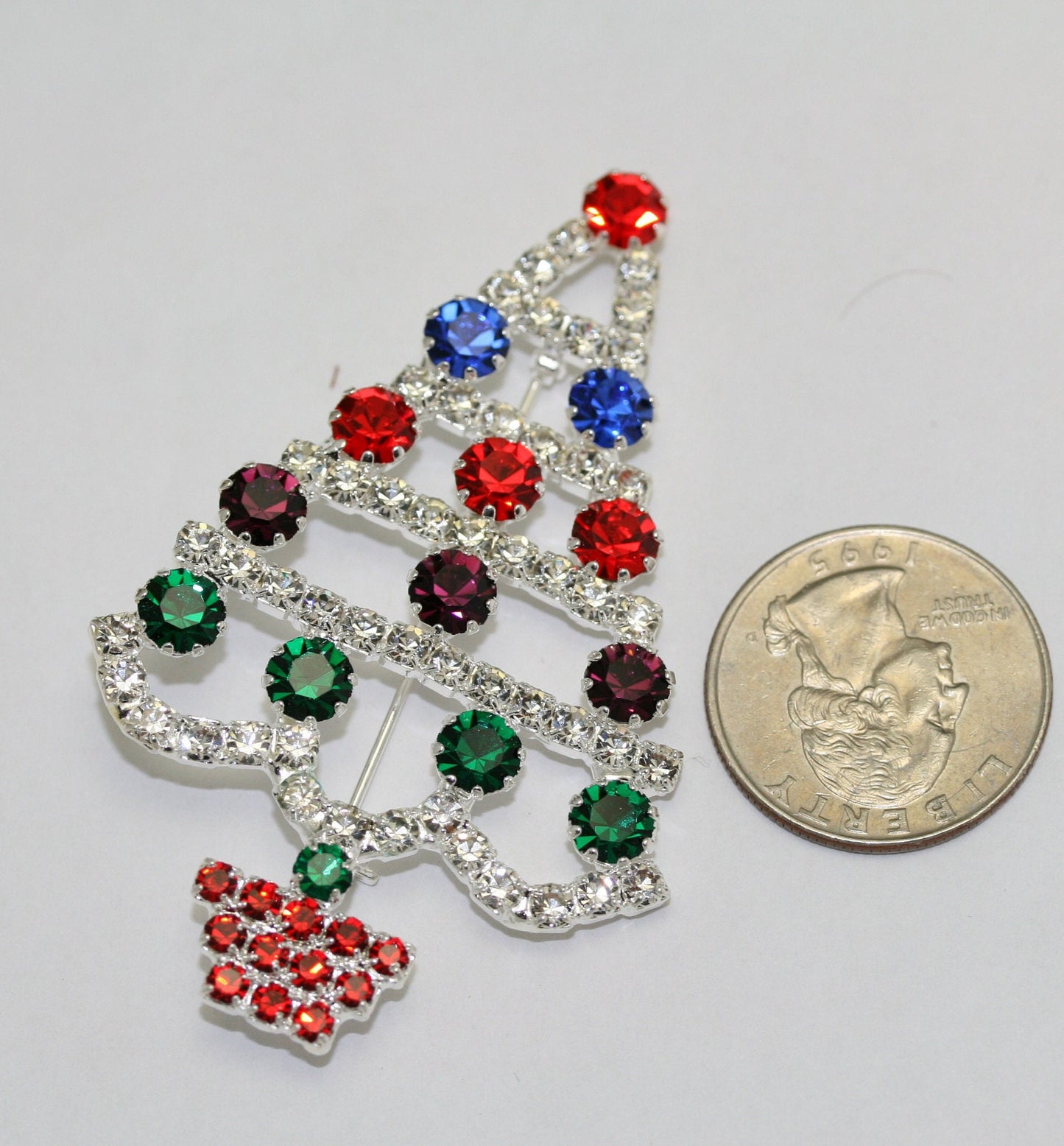 Multi Color Rhinestone Christmas Tree Brooch Pin, Christmas Jewelry, Holiday Jewelry Gift