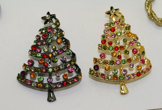 Multicolor Rhinestone Christmas Tree Brooch Pin Women's Jewelry Gift, Xmas, Holiday Jewelry
