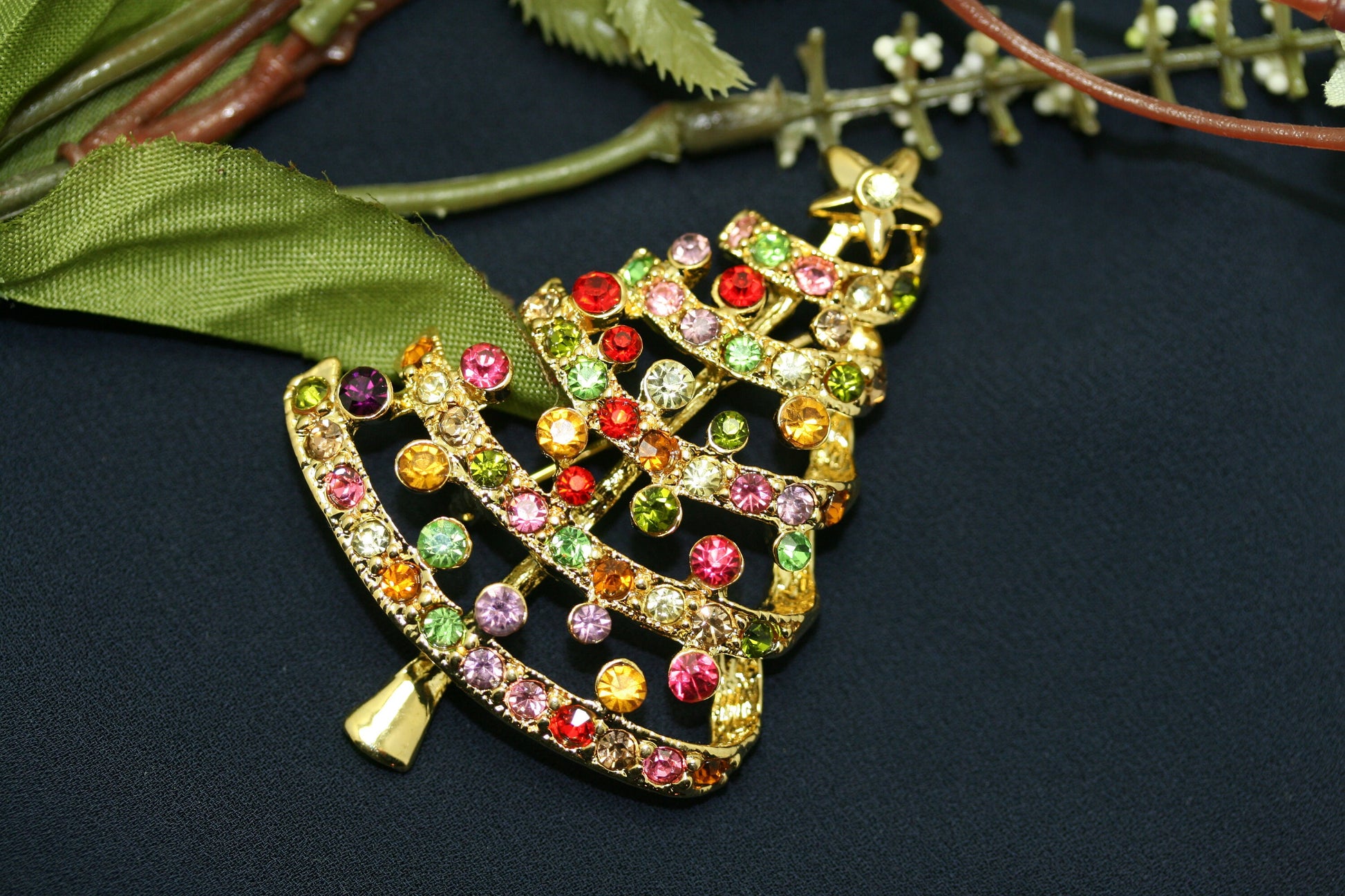 Multicolor Rhinestone Christmas Tree Brooch Pin Women's Jewelry Gift, Xmas, Holiday Jewelry
