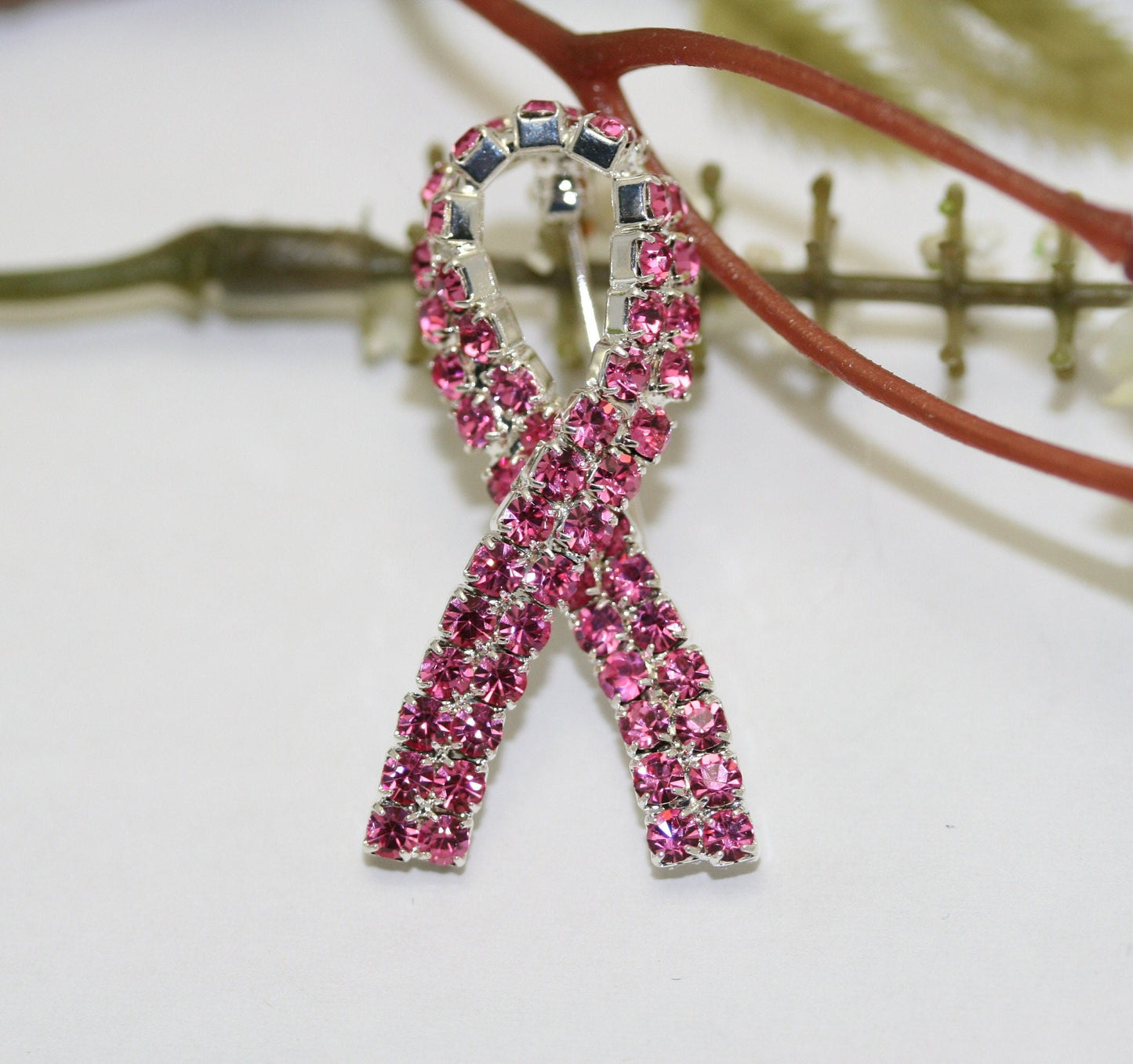 Pink Ribbon Breast Cancer Awareness Pin Brooch Pink Rhinestones Jewelry