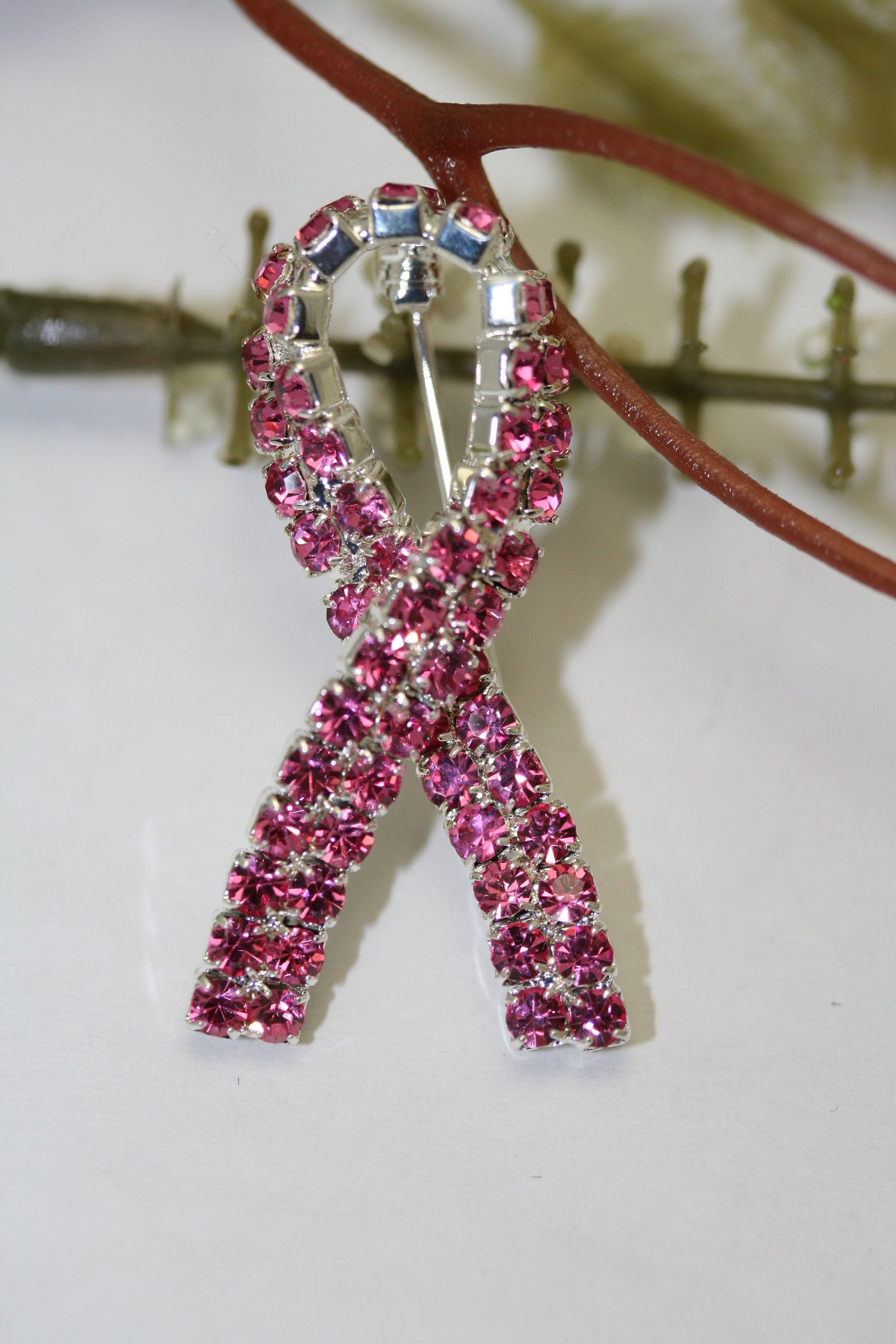 Pink Ribbon Breast Cancer Awareness Pin Brooch Pink Rhinestones Jewelry
