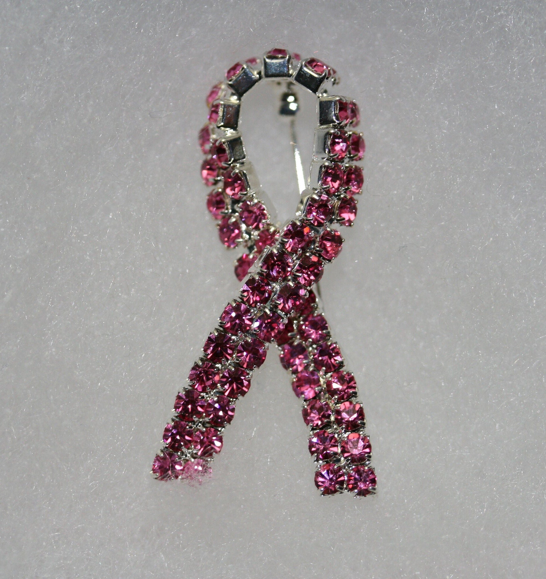 Pink Ribbon Breast Cancer Awareness Pin Brooch Pink Rhinestones Jewelry