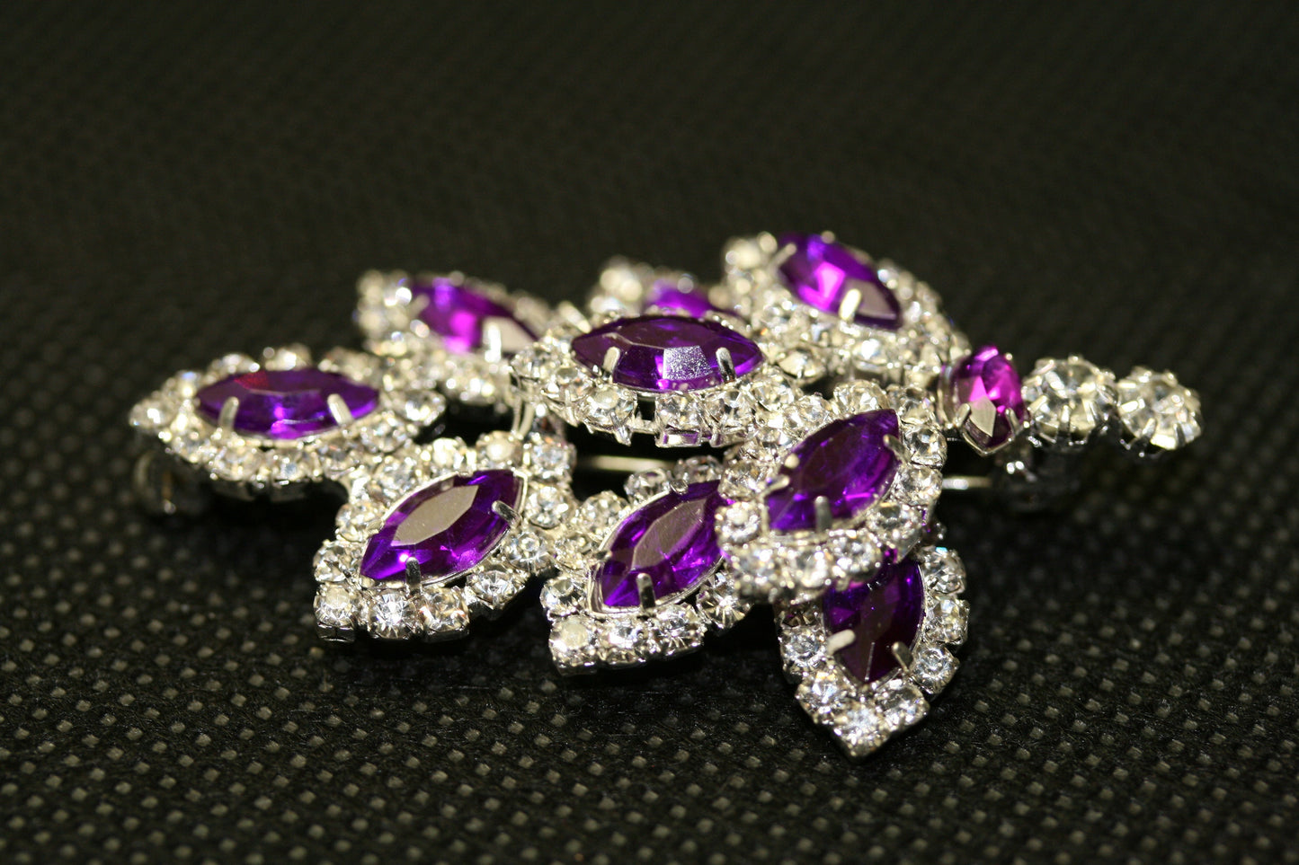 Dazzling Rhinestone Christmas Tree Brooch, Pin, Crystal Purple Xmas Tree, Costume Holiday Jewelry Gift