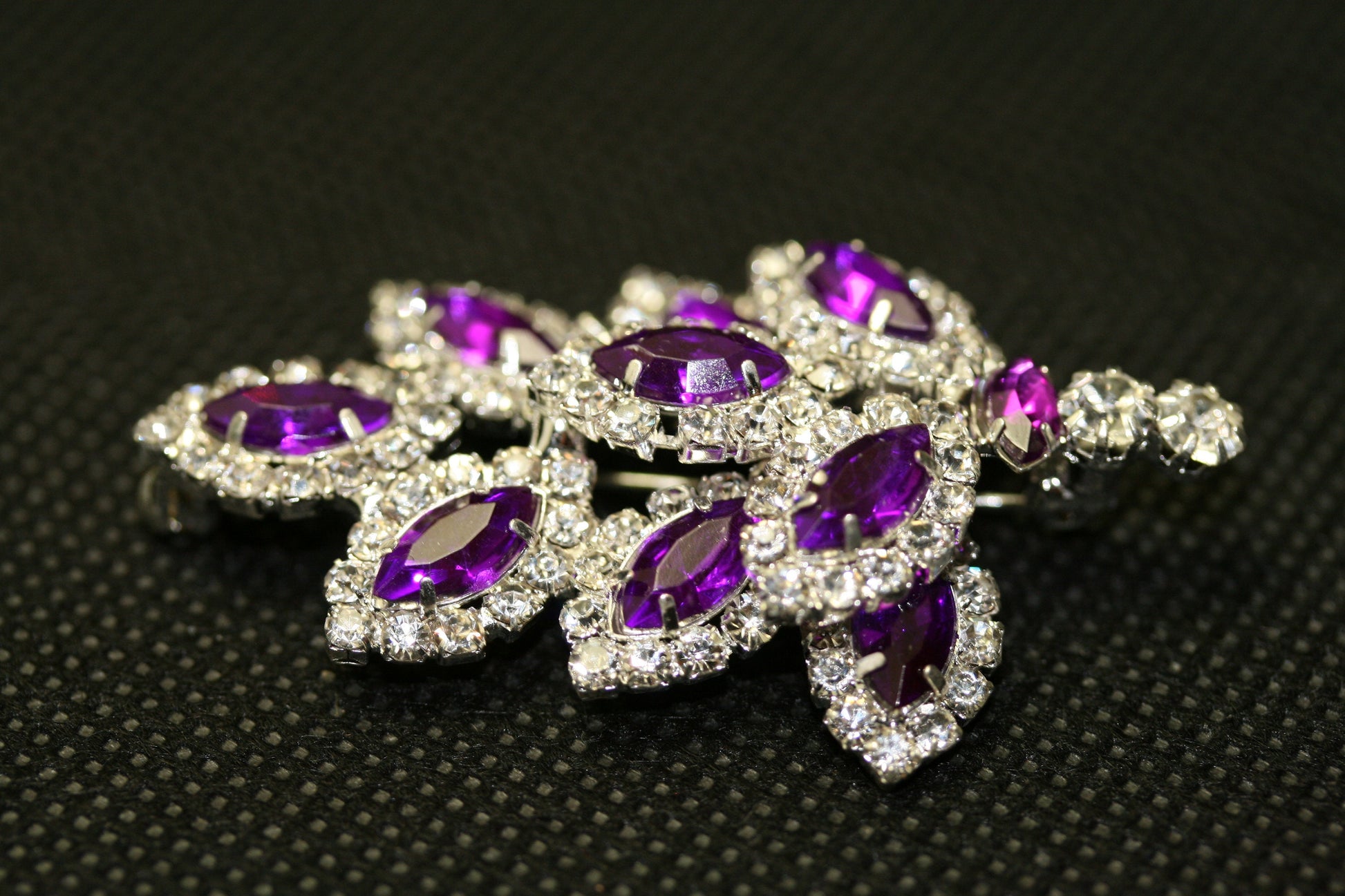 Dazzling Rhinestone Christmas Tree Brooch, Pin, Crystal Purple Xmas Tree, Costume Holiday Jewelry Gift