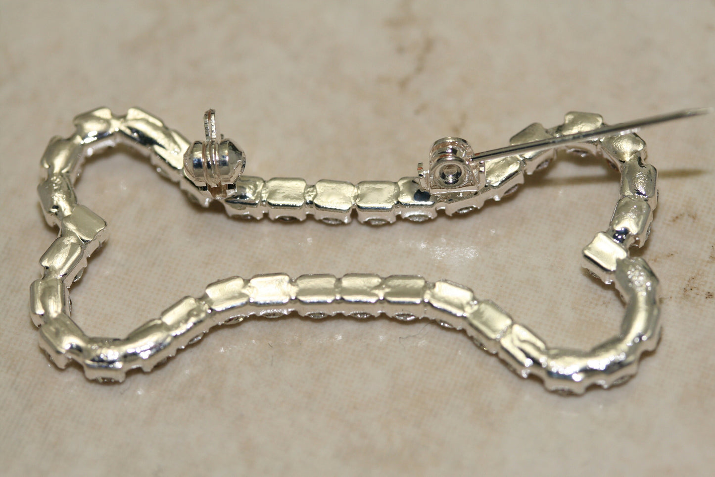 Crystal Clear Dog Bone Outline Rhinestone Pin with Silver Tones Brooch Pin, Gold Tone Dog Bone Costume Jewelry