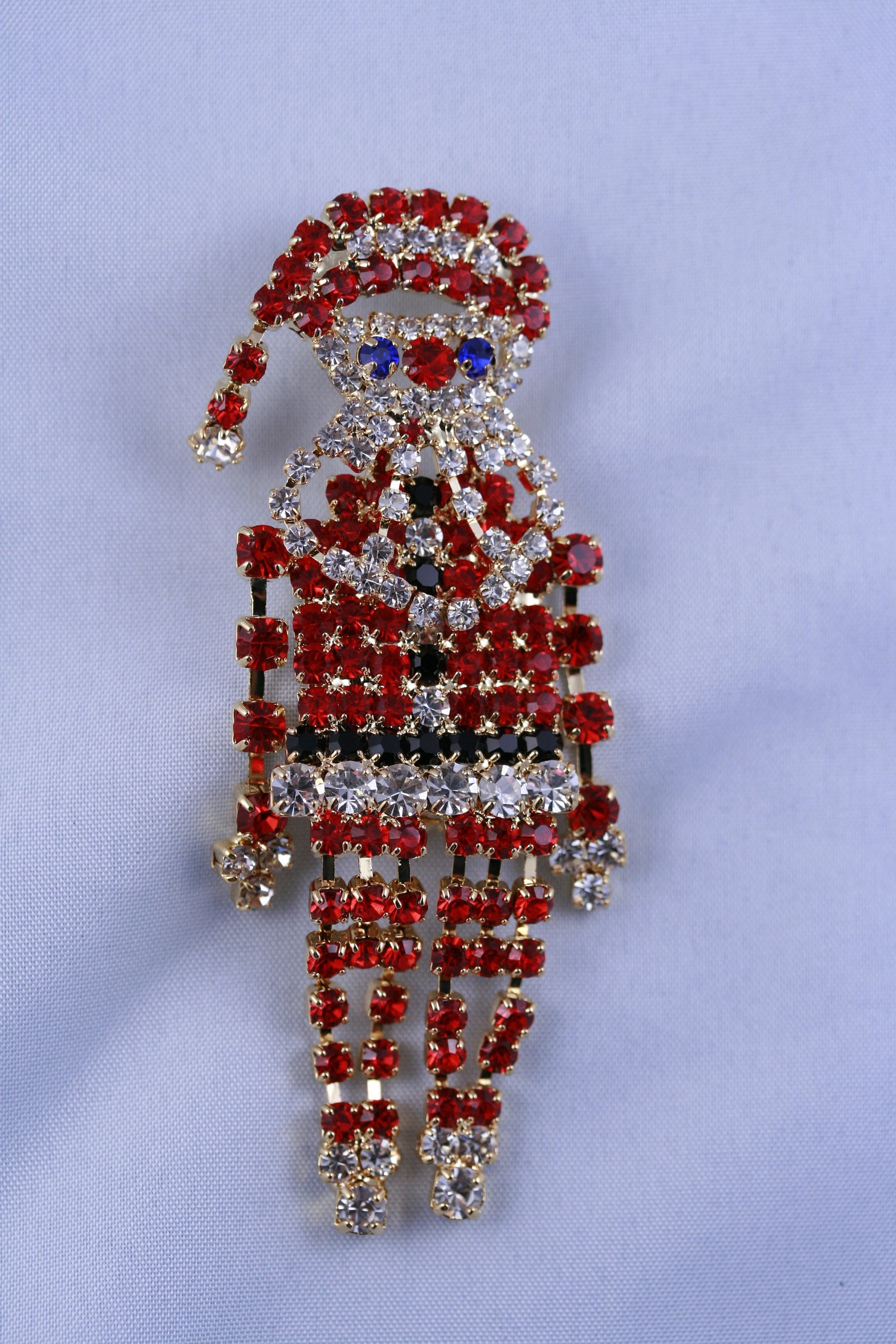 Santa Claus Dangle Prong Set Rhinestone Christmas Brooch Pin, Holiday Jewelry, Gift