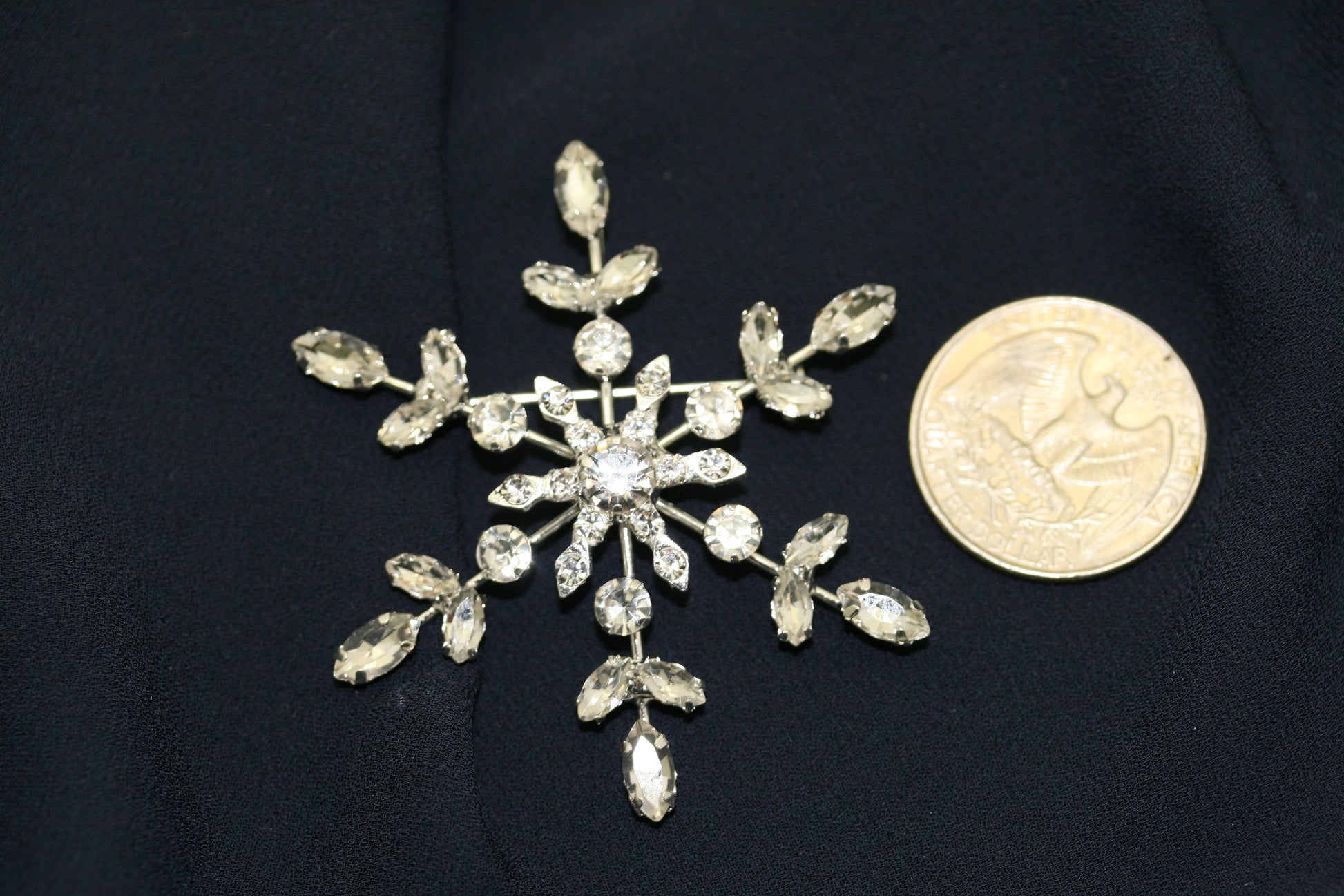 Rhinestone Prong-Set Christmas Snowflake Brooch Pin and Pendant, Winter Star Snowflake Jewelry, Costume Holiday Jewelry Gift