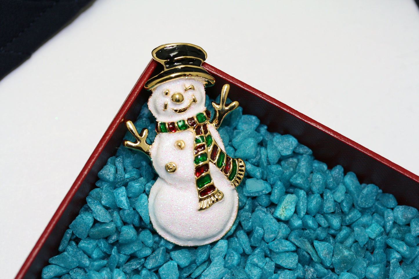 Vintage Christmas Snowman Brooch, Pin Sparkle GLITTER Enamel/metal Holiday Jewelry Gift