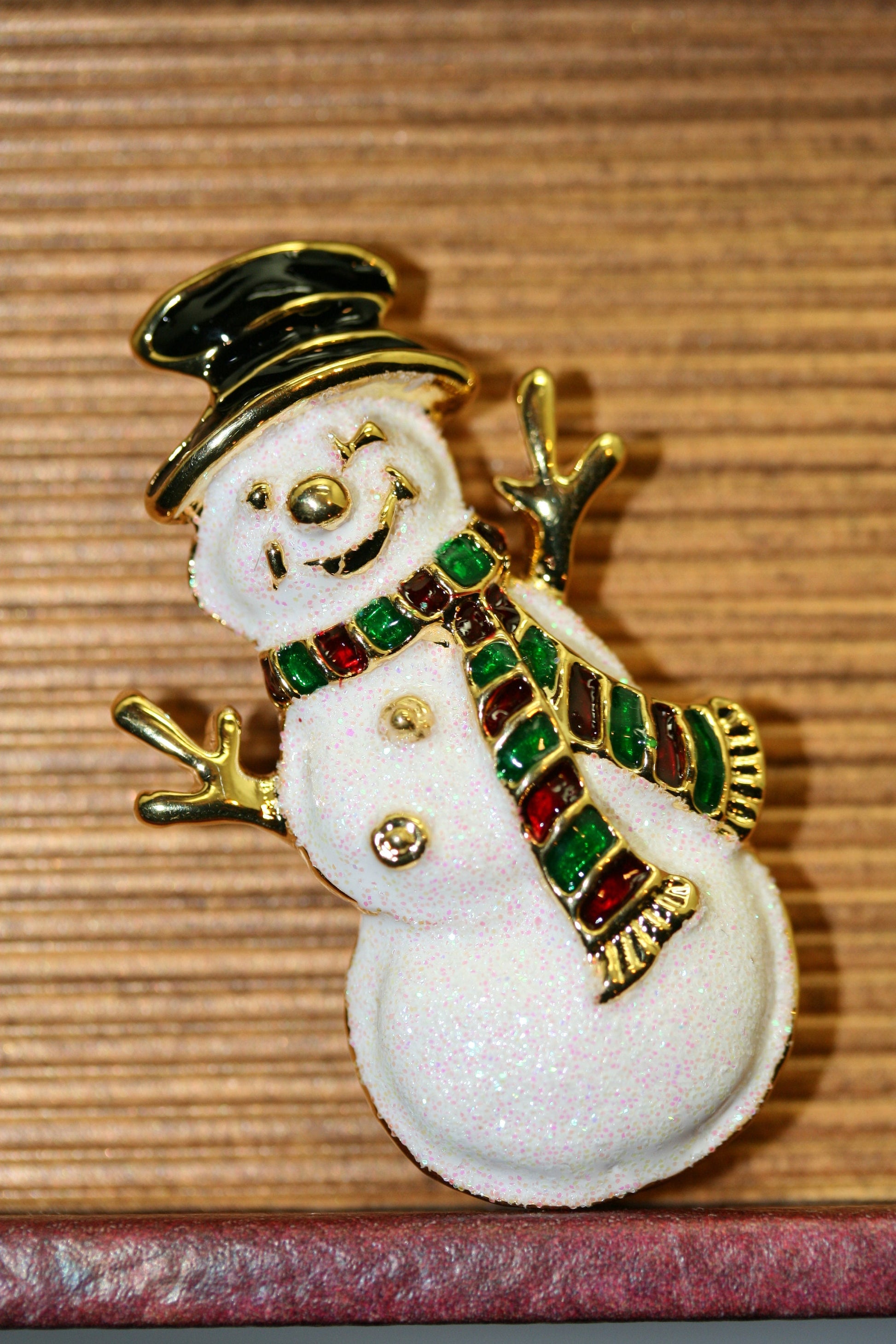 Vintage Christmas Snowman Brooch, Pin Sparkle GLITTER Enamel/metal Holiday Jewelry Gift
