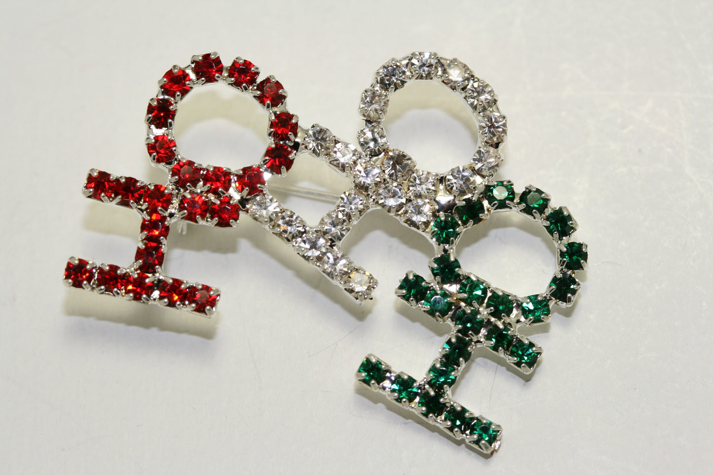 Rhinestone Christmas Colored HO HO HO Brooch Pin