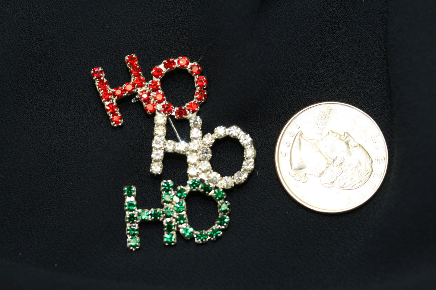 Rhinestone Christmas Colored HO HO HO Brooch Pin