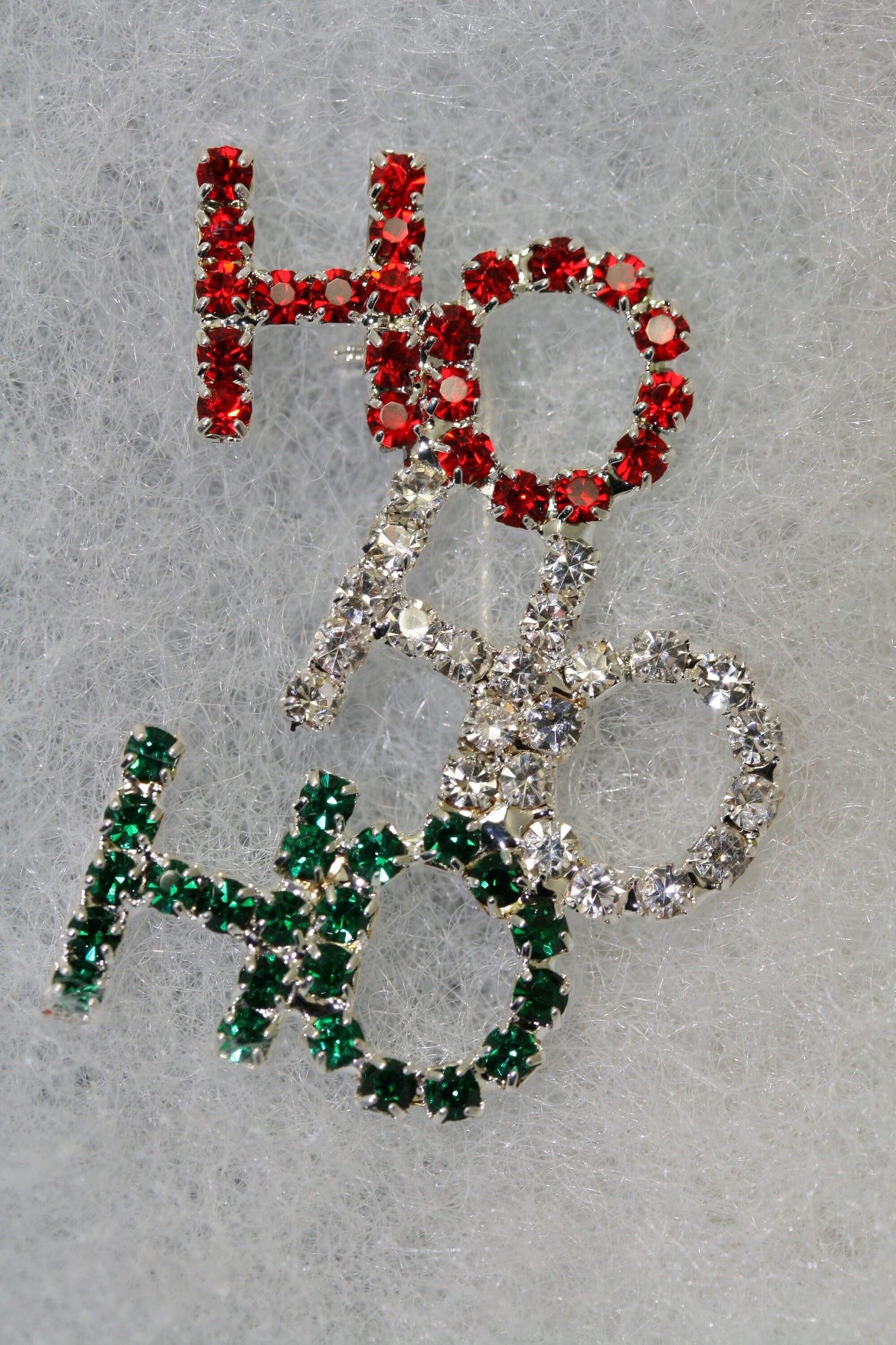 Rhinestone Christmas Colored HO HO HO Brooch Pin