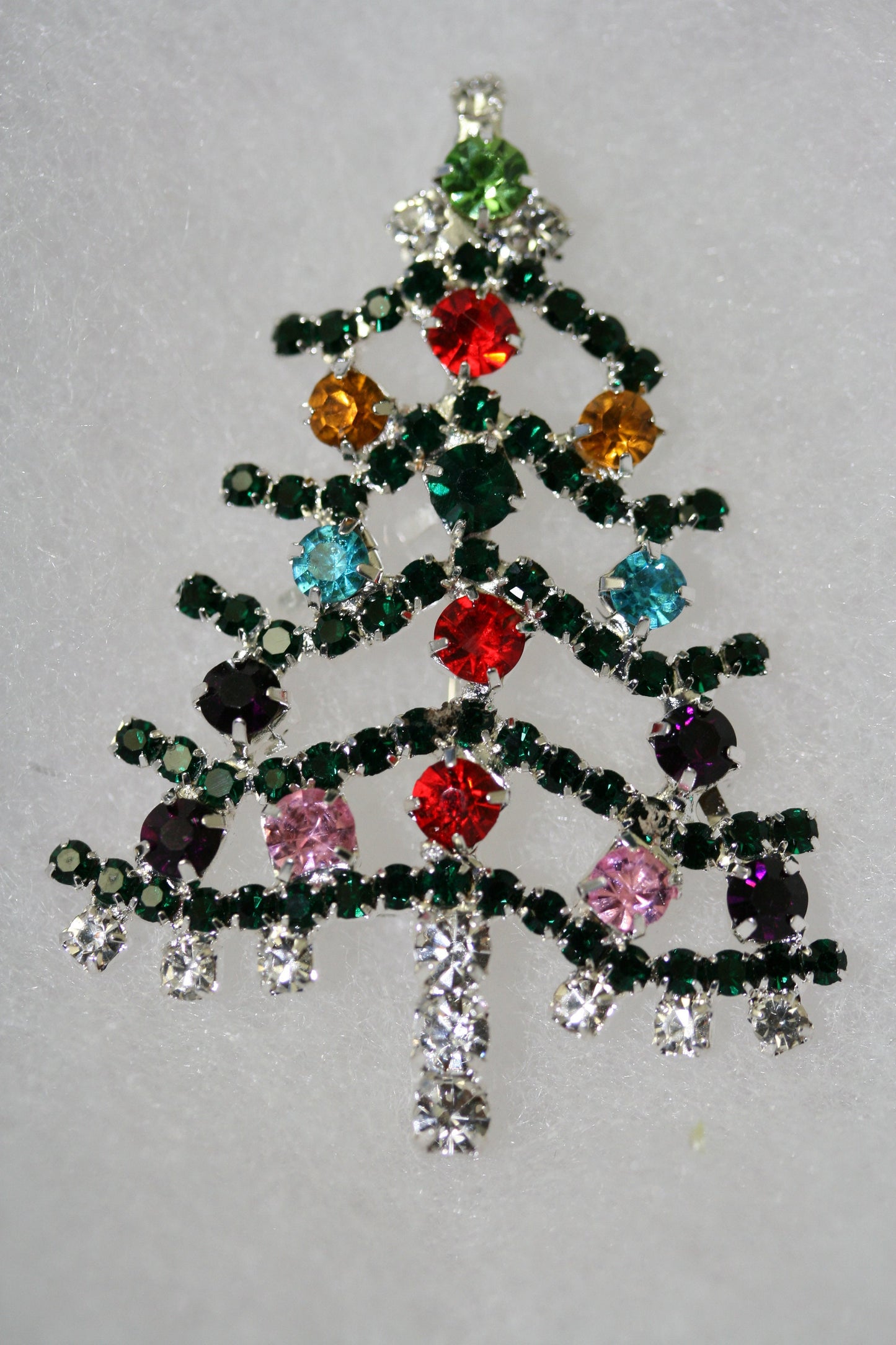 Multicolor Jewel Tone Rhinestone Christmas Tree Brooch, Pin, Holiday Jewelry Gift
