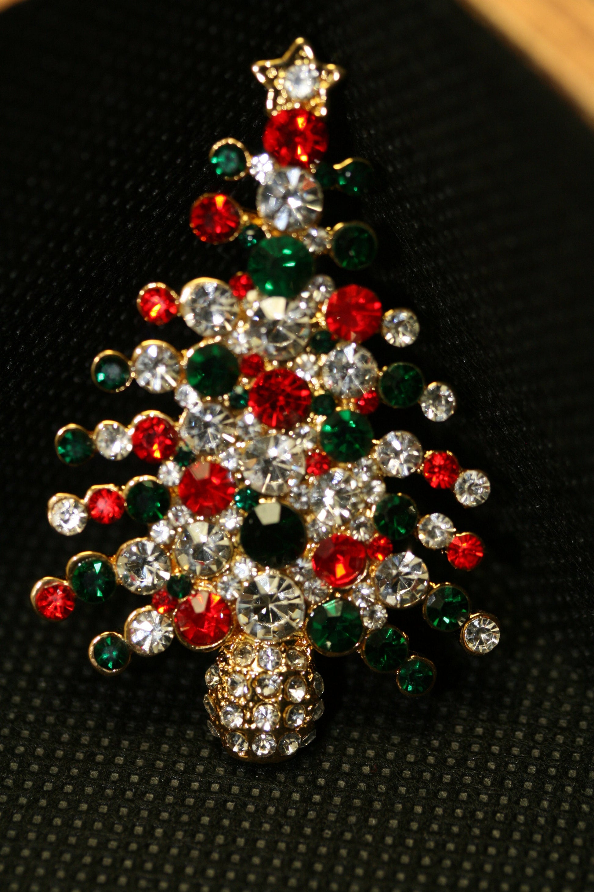 Rhinestone Embellished Holiday Galore CHRISTMAS Tree Brooch, Multi-colors Xmas Holiday Jewelry Gift