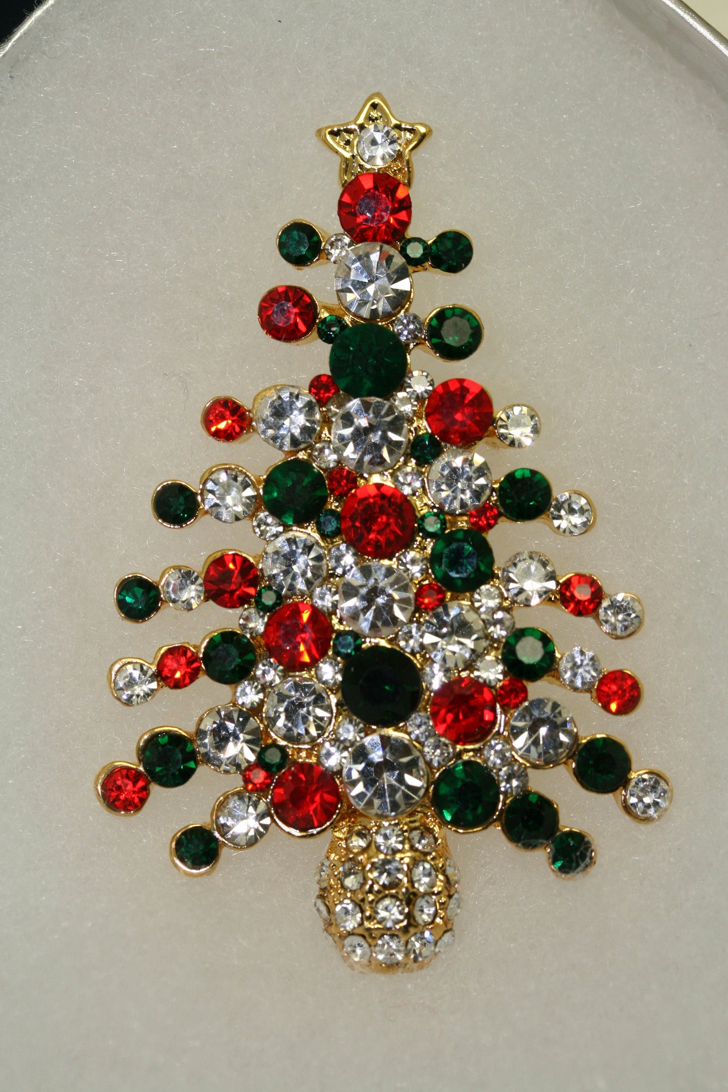 Rhinestone Embellished Holiday Galore CHRISTMAS Tree Brooch, Multi-colors Xmas Holiday Jewelry Gift