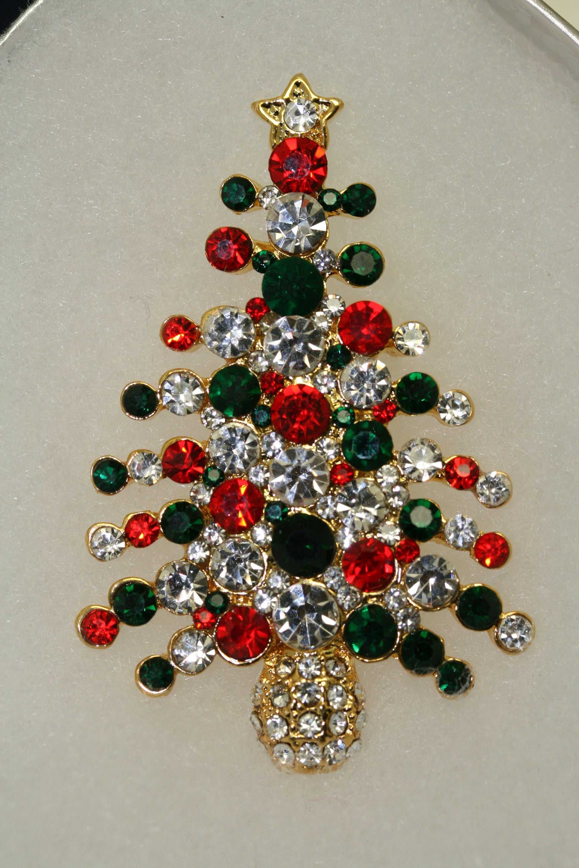 Rhinestone Embellished Holiday Galore CHRISTMAS Tree Brooch, Multi-colors Xmas Holiday Jewelry Gift