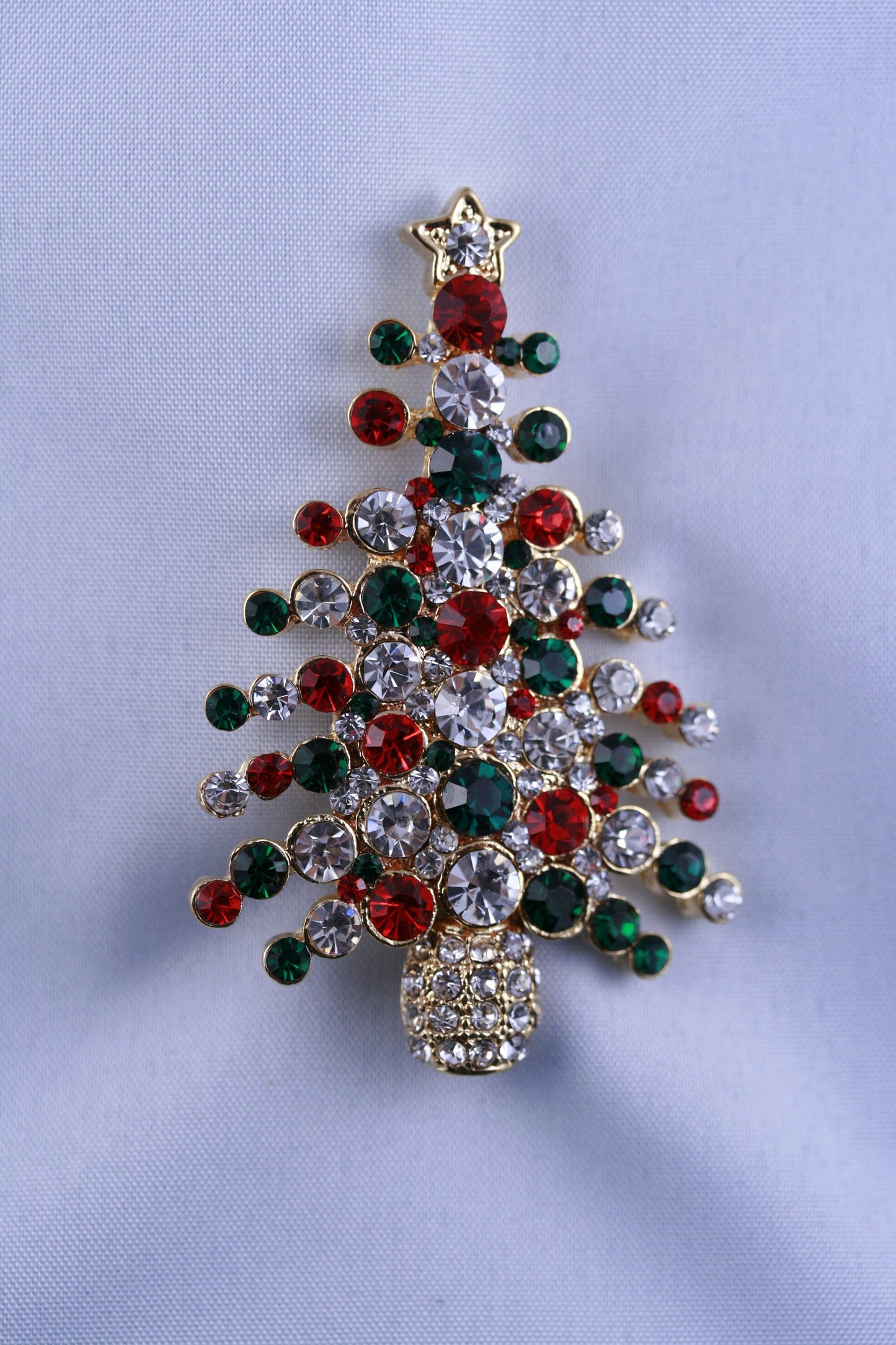 Rhinestone Embellished Holiday Galore CHRISTMAS Tree Brooch, Multi-colors Xmas Holiday Jewelry Gift
