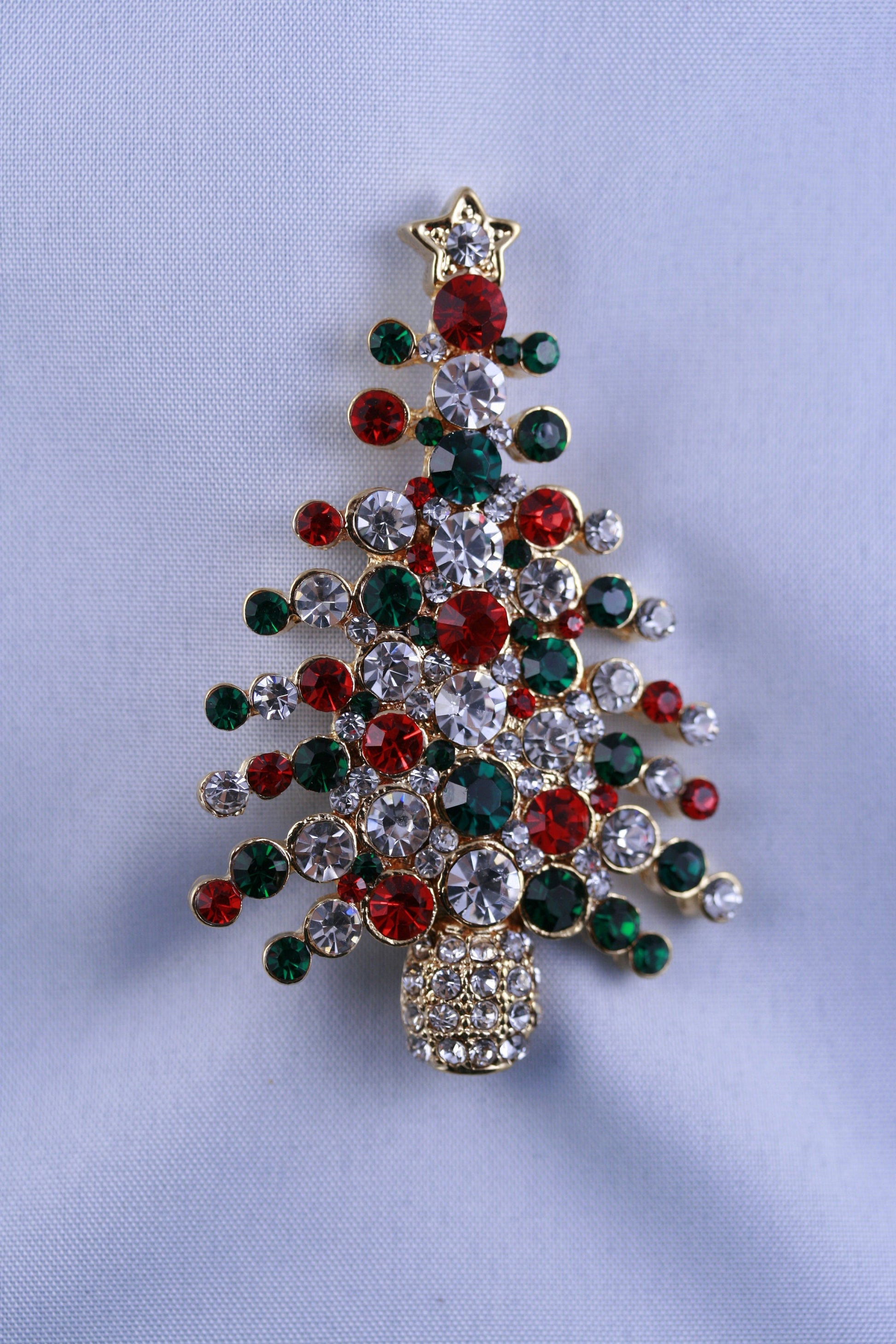 Rhinestone Embellished Holiday Galore CHRISTMAS Tree Brooch, Multi-colors Xmas Holiday Jewelry Gift