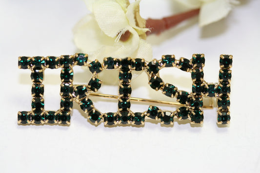 IRISH St. Patrick's Day Pin Patty's Green Rhinestone Emerald Green Crystal Brooch Jewelry Gift