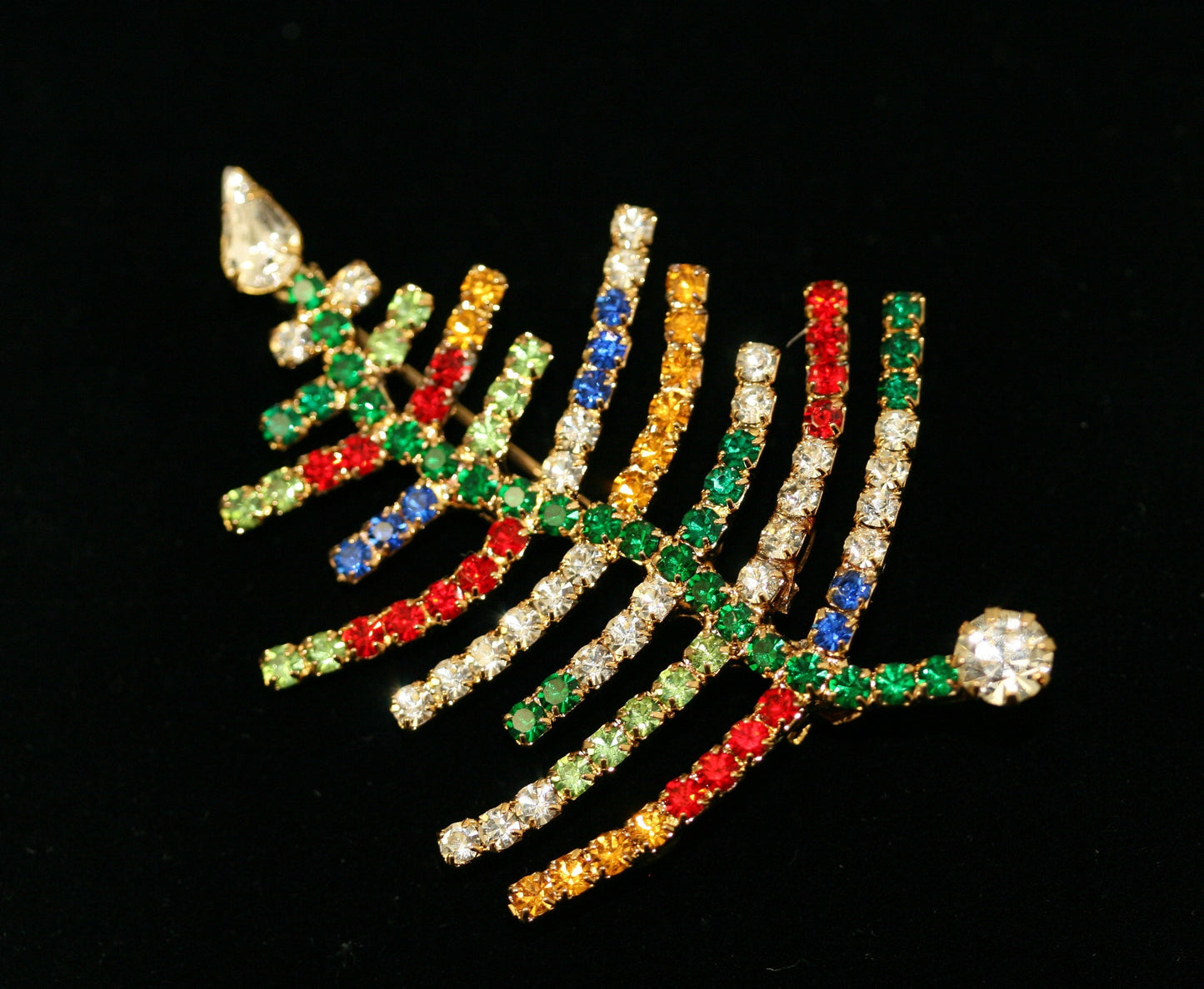 Sparkling Rhinestone Christmas Tree Brooch, Xmas Pin, Holiday Fashion Jewelry Gift