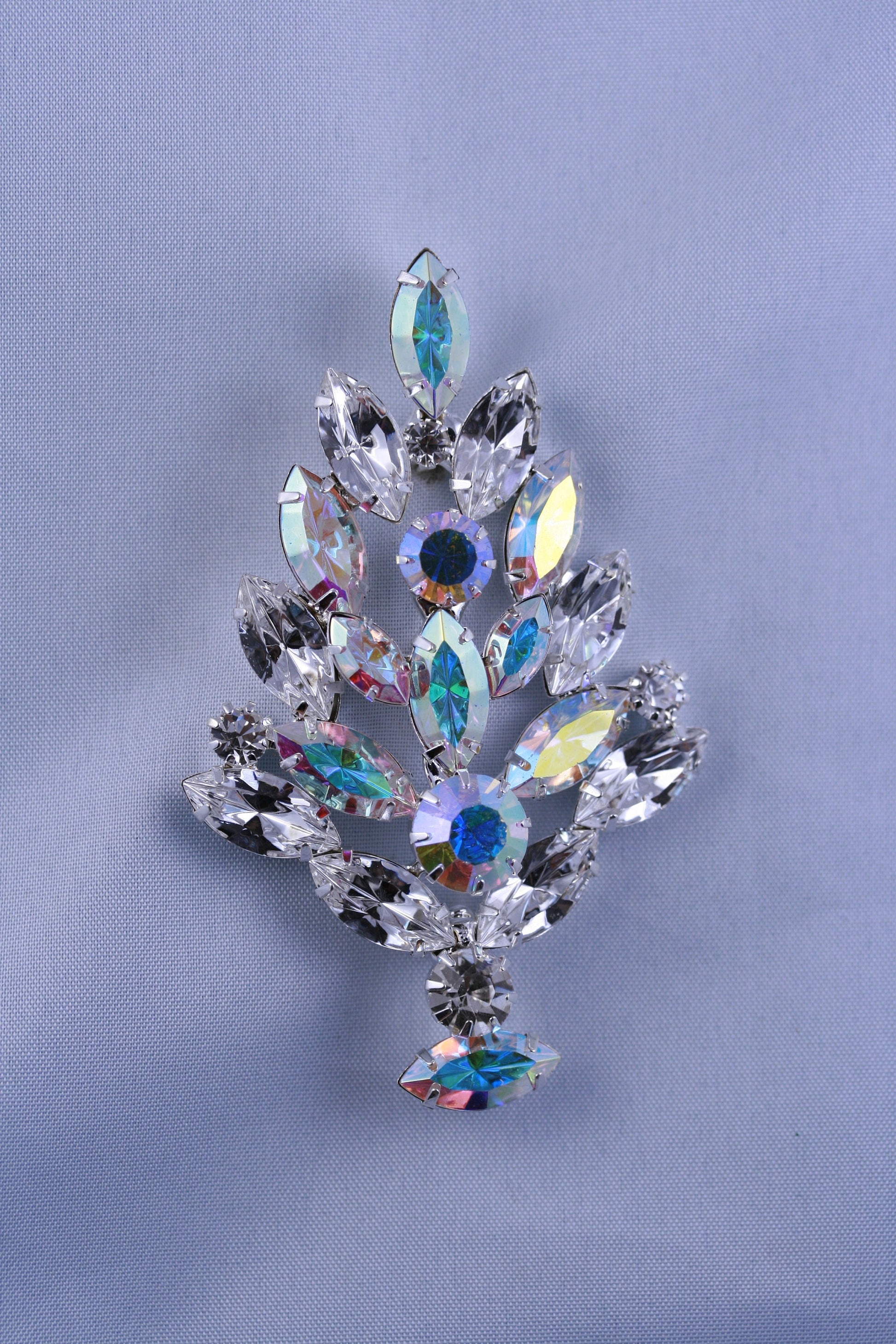 Vintage Eisenberg Ice Design Aurora Borealis Rhinestone Christmas Tree Brooch Pin, Xmas Holiday Jewelry Gift Collection