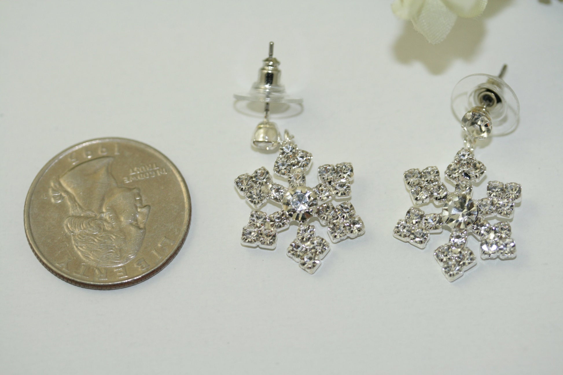 Sparkling Austrian Rhinestone Snowflake Post Dangle and Drop Earrings, Christmas Holiday Jewelry and Gift