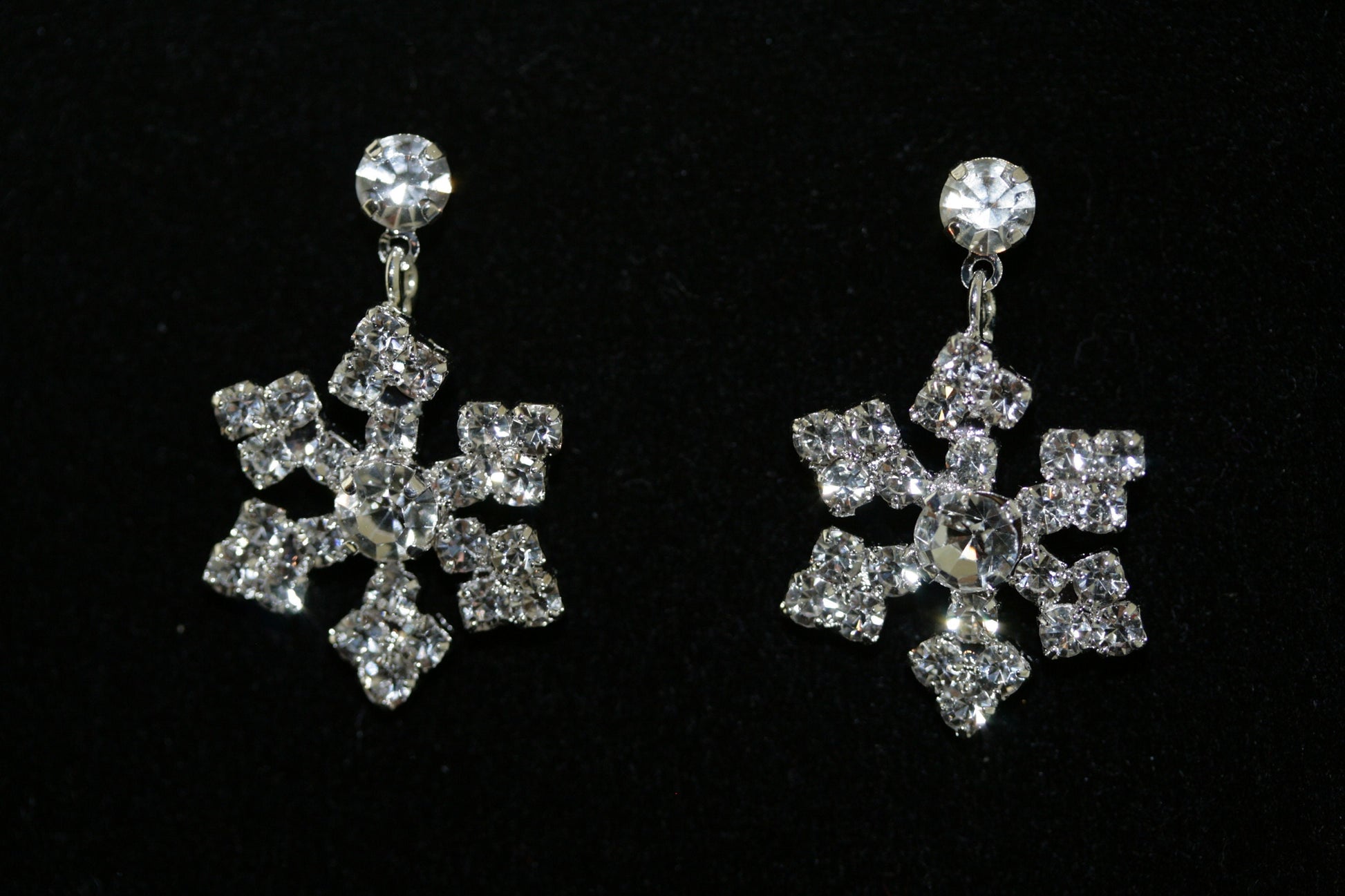 Sparkling Austrian Rhinestone Snowflake Post Dangle and Drop Earrings, Christmas Holiday Jewelry and Gift