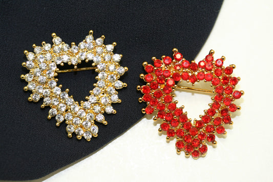 Rhinestone Valentine's Day Hollow Heart Brooch Pin, Red Ruby, Clear Heart pin, Valentine's Day Fashion Jewelry Gift For Her