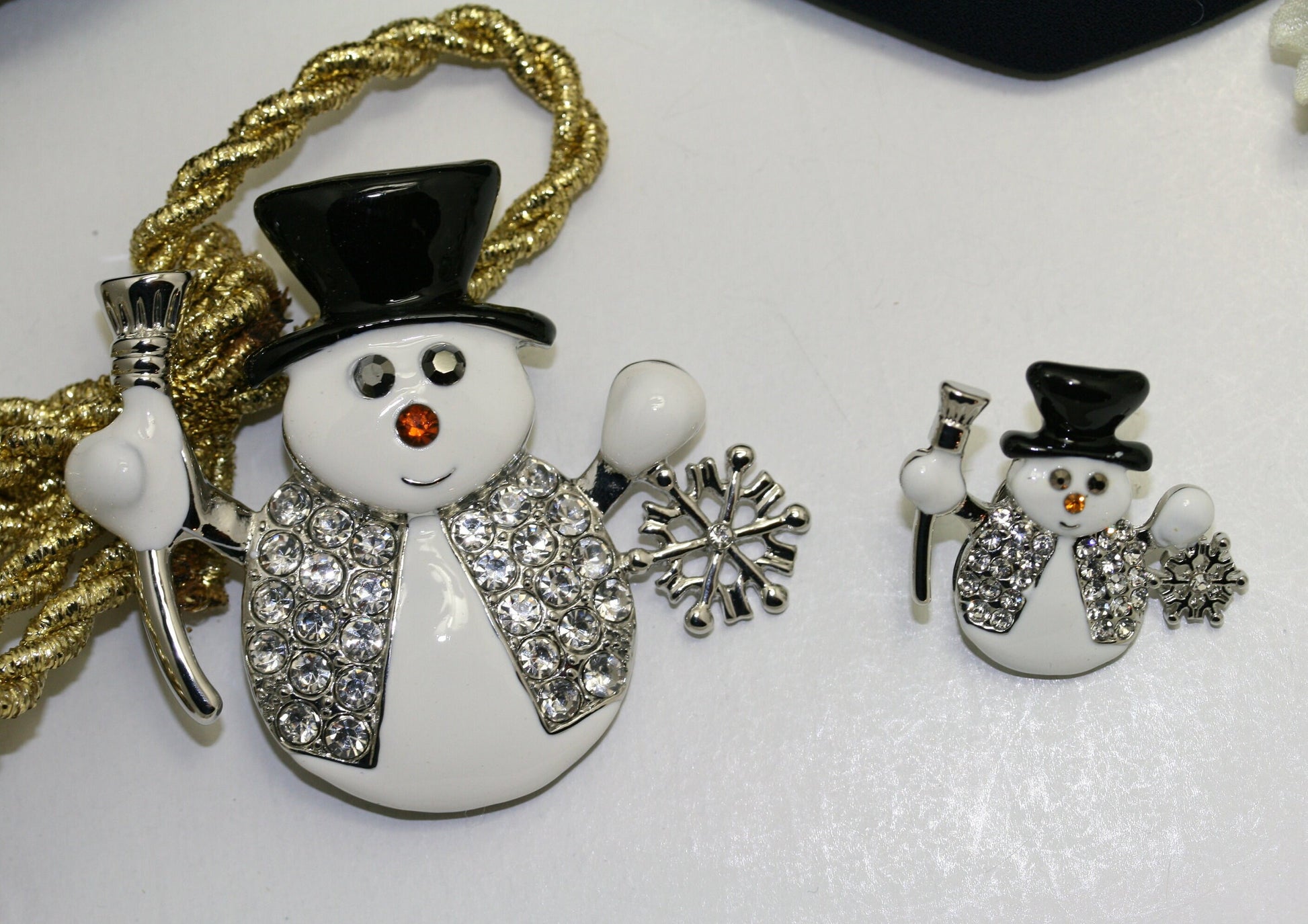 Christmas Snowman Brooch, Glittery and Glitzy Snowman Pin with Clear Rhinestones and Enameling, Holiday Fashion Jewelry